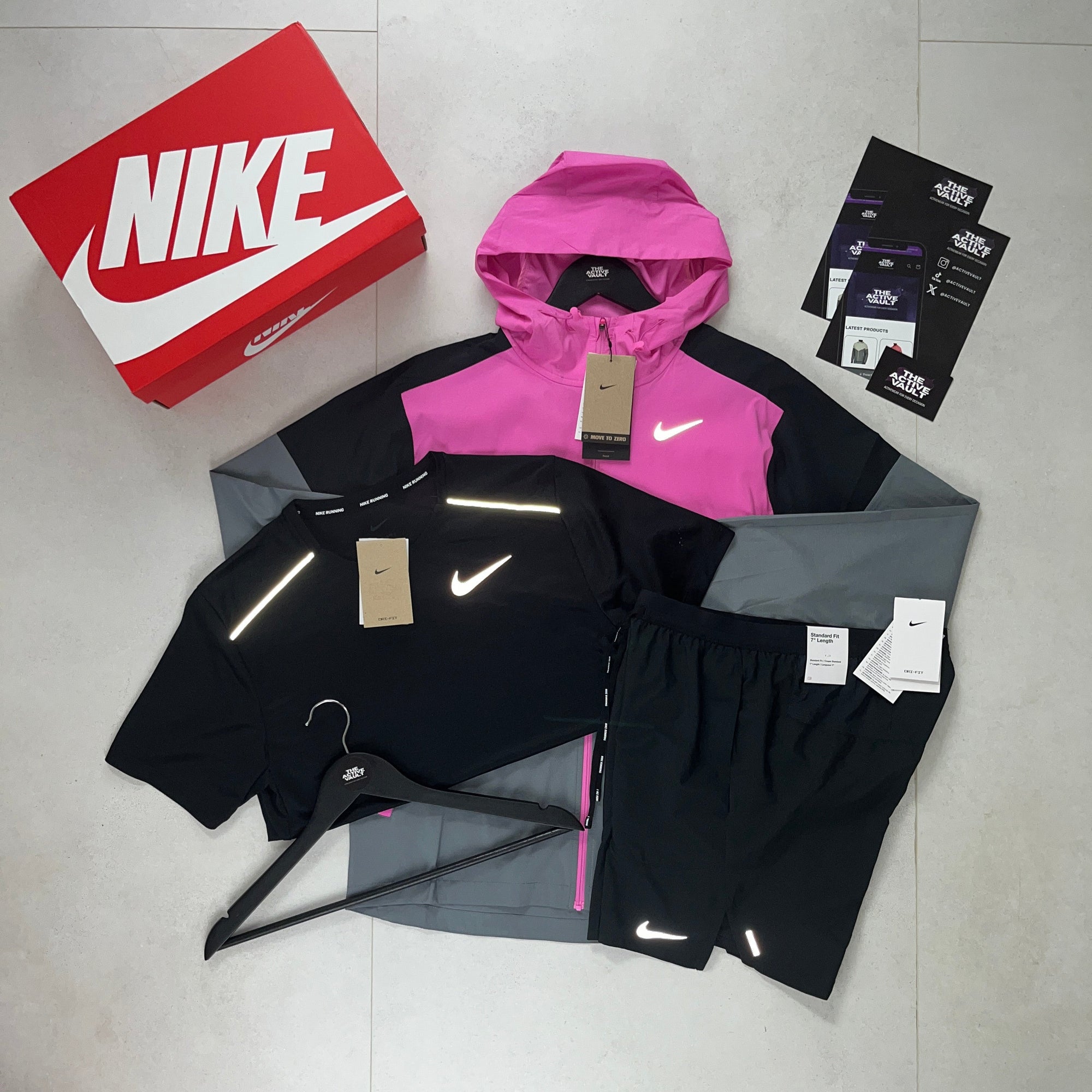 Nike Miler T-Shirt - Windrunner - Flex Stride Shorts Outfit - Black / Playful Pink / Black - Active Vault