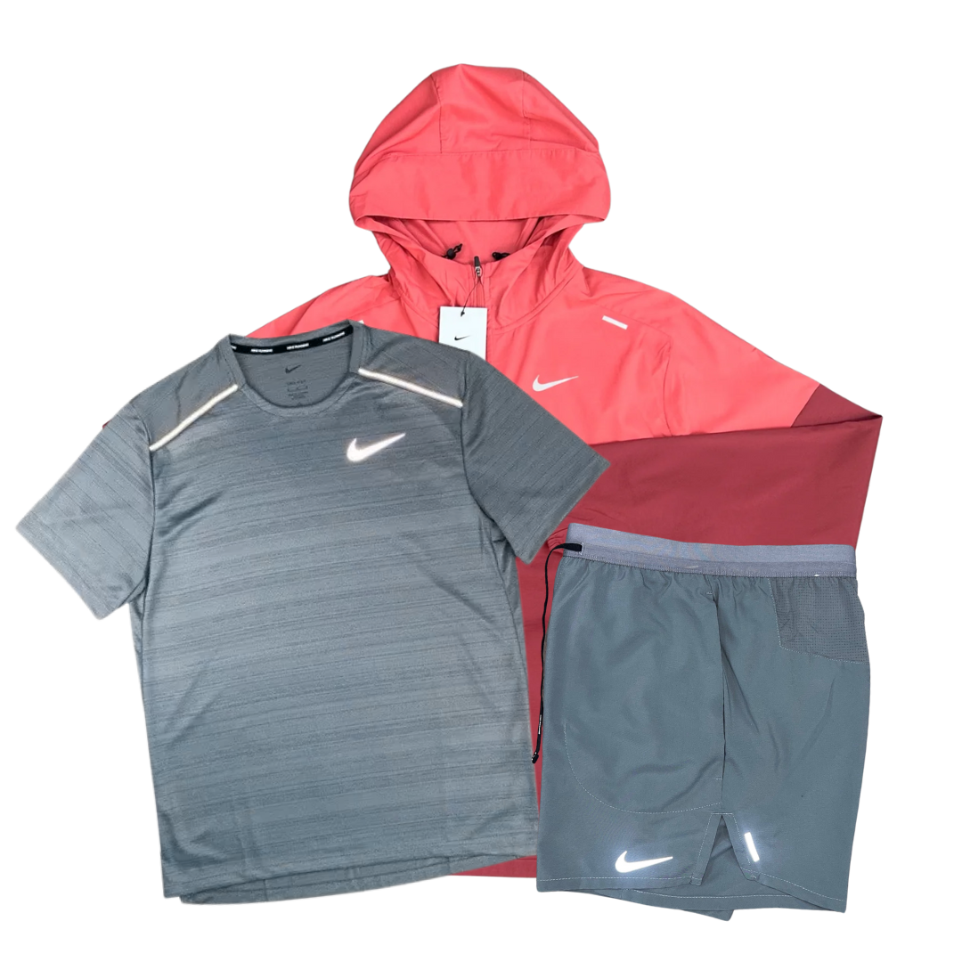 Nike Miler T-Shirt - Windrunner - Flex Stride Shorts Outfit - Adobe Red/Smoke Grey