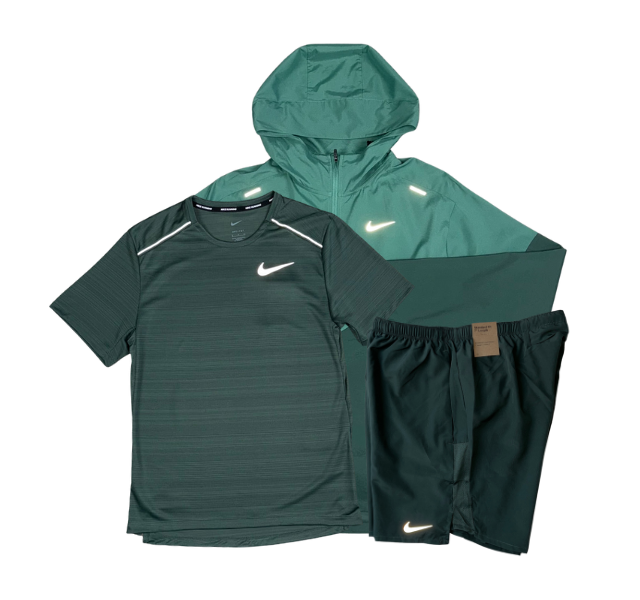 Nike Miler T-Shirt - Windrunner - Flex Stride Shorts Outfit - Bicoastal Green/Vintage Green
