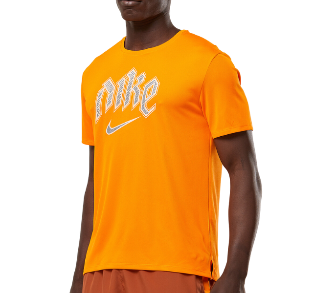 Nike Dri FIT Adv Run Division Spell Out Graphic T Shirt Orange White Active Vault