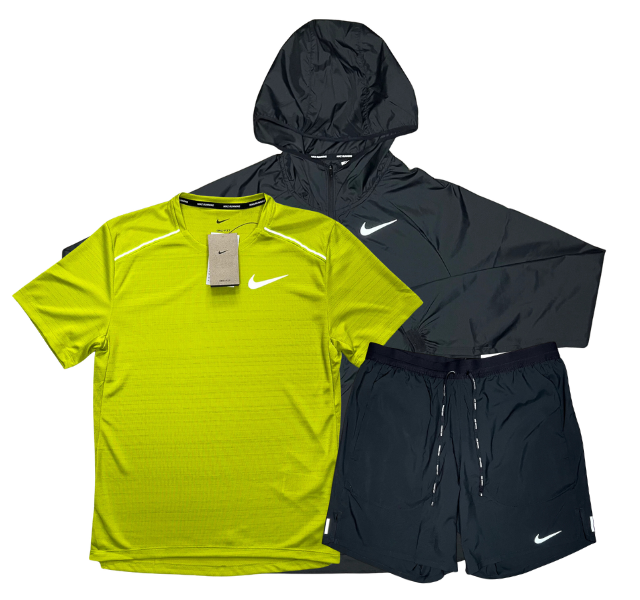 Nike Miler T-Shirt - Windrunner - Flex Stride Shorts Outfit - Bright Cactus/Black - Active Vault