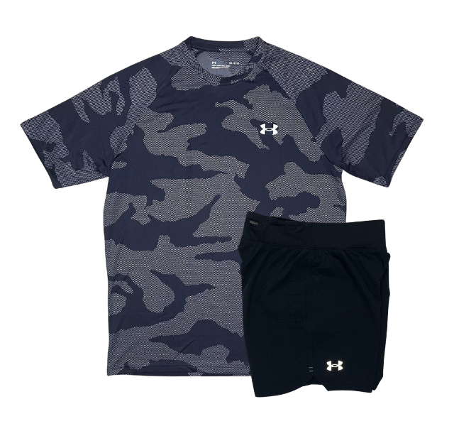 Under Armour Tech Velocity Jacquard Camo T-Shirt and Speedpocket 7 Inch Shorts Set - Navy/Black - Active Vault