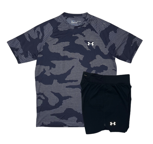 Under Armour Tech Velocity Jacquard Camo T-Shirt and Speedpocket 7 Inch Shorts Set - Navy/Black - Active Vault