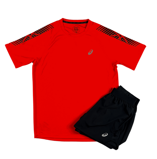 Asics Icon SS T-Shirt and Road Short Set - Red/Black - Active Vault