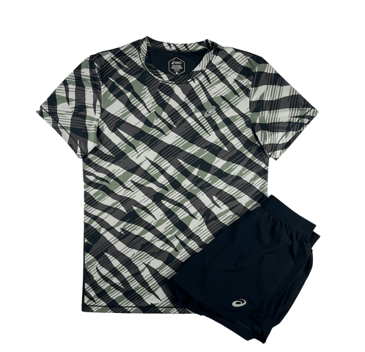 Asics Wild Camo T-Shirt and Road Shorts Set - Green/Black - Active Vault