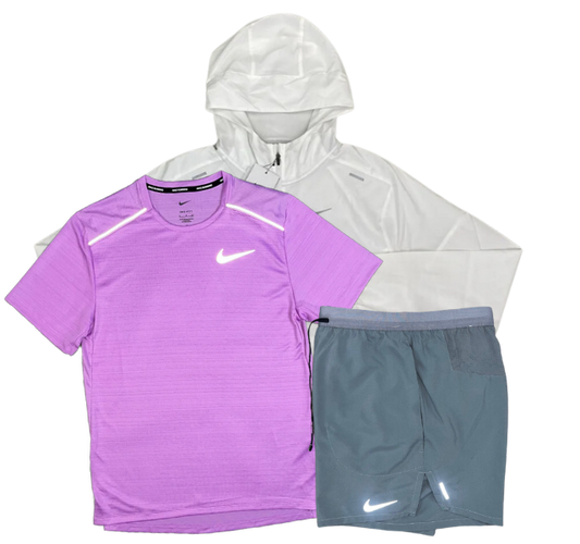 Nike Miler T-Shirt - Windrunner - Flex Stride Shorts Outfit - Candy Pink/White/Grey