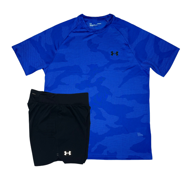 Under Armour Tech Velocity Jacquard Camo T-Shirt and Speedpocket 7 Inch Shorts Set - Blue/Black