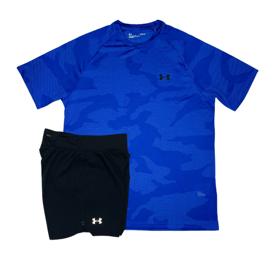 Under Armour Tech Velocity Jacquard Camo T-Shirt and Speedpocket 7 Inch Shorts Set - Blue/Black