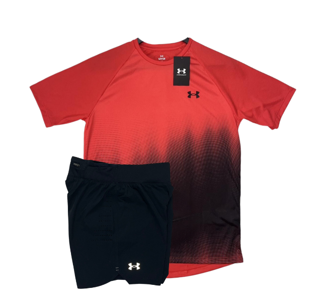Under Armour Tech Fade T-Shirt and Speedpocket 7 Inch Shorts Set - Red/Black