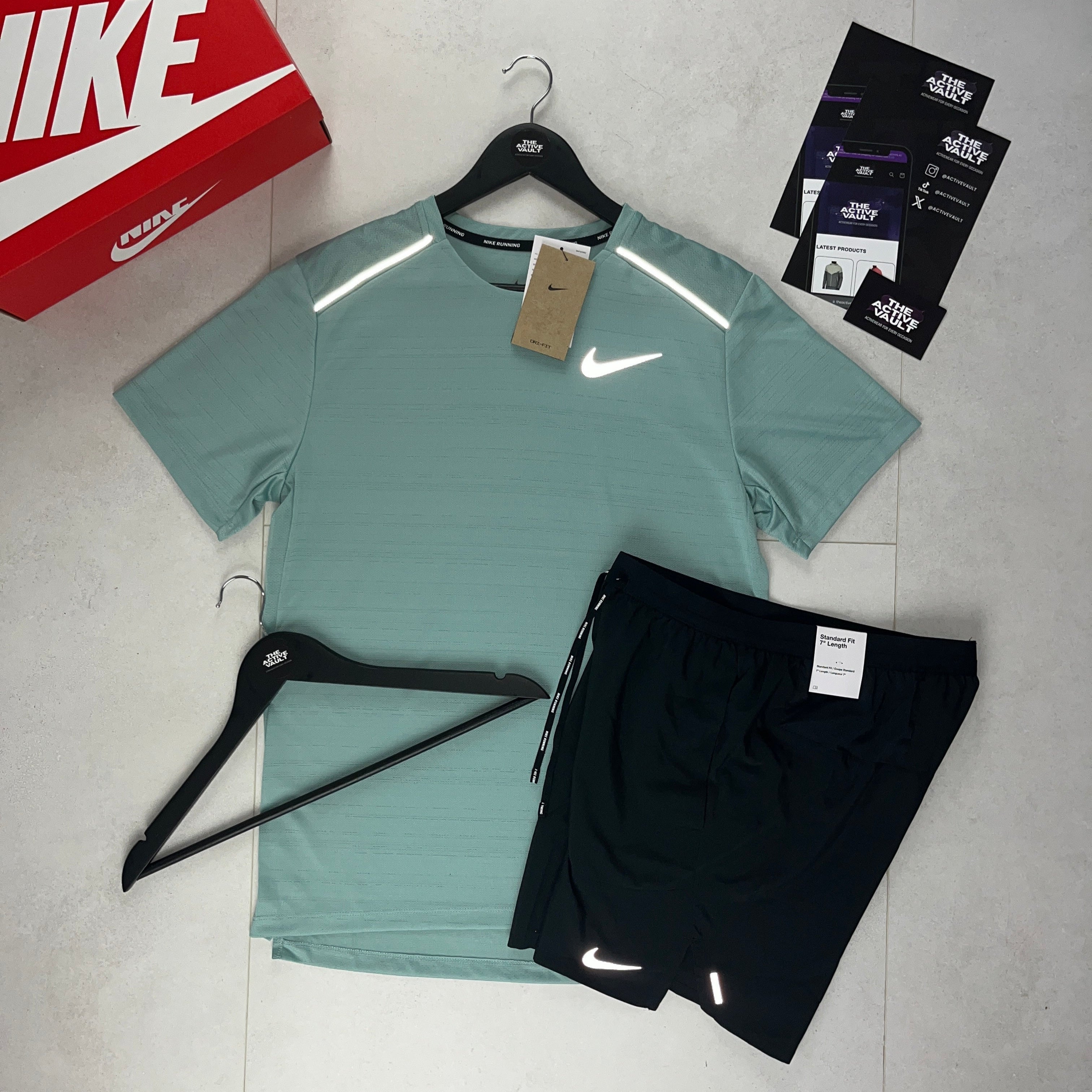 Nike 1.0 Miler and Flex Stride Shorts Set - Mineral Green / Black - Active Vault