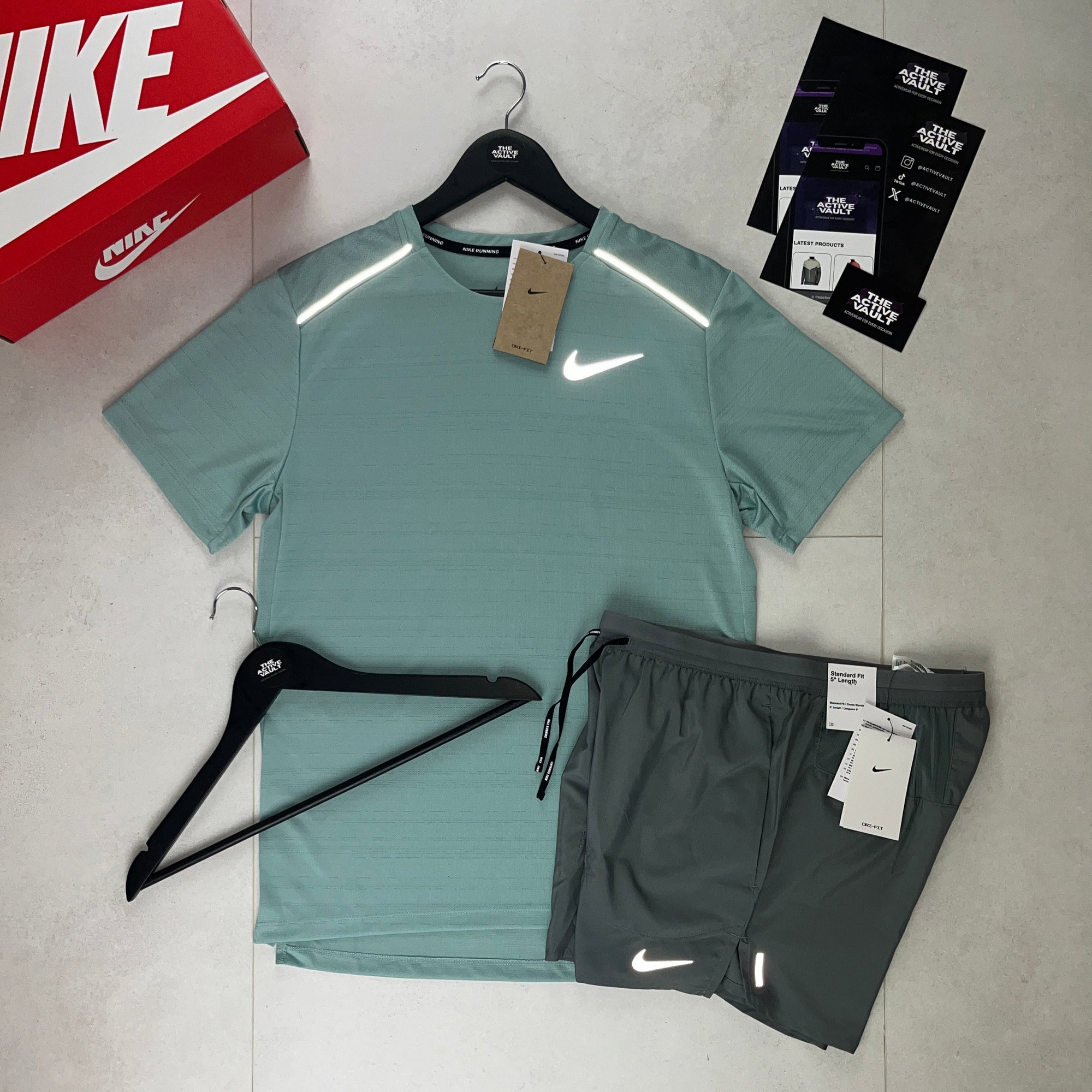Nike 1.0 Miler and Flex Stride Shorts Set - Mineral Green / Smoke Grey - Active Vault