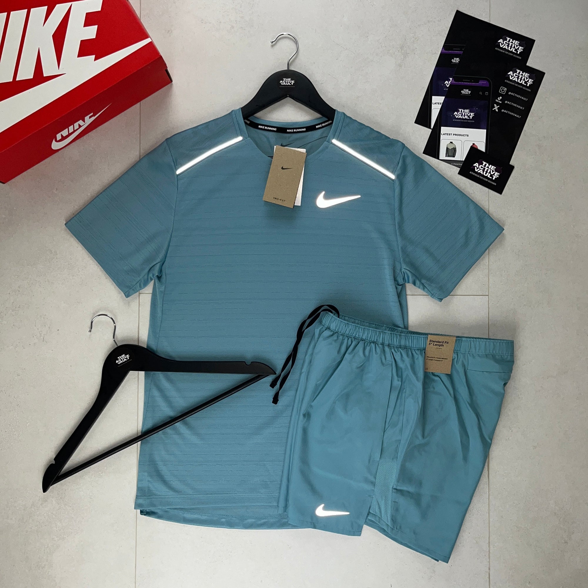 Nike 1.0 Miler and Challenger Shorts Set - Denim Turquoise / Denim Turquoise - Active Vault