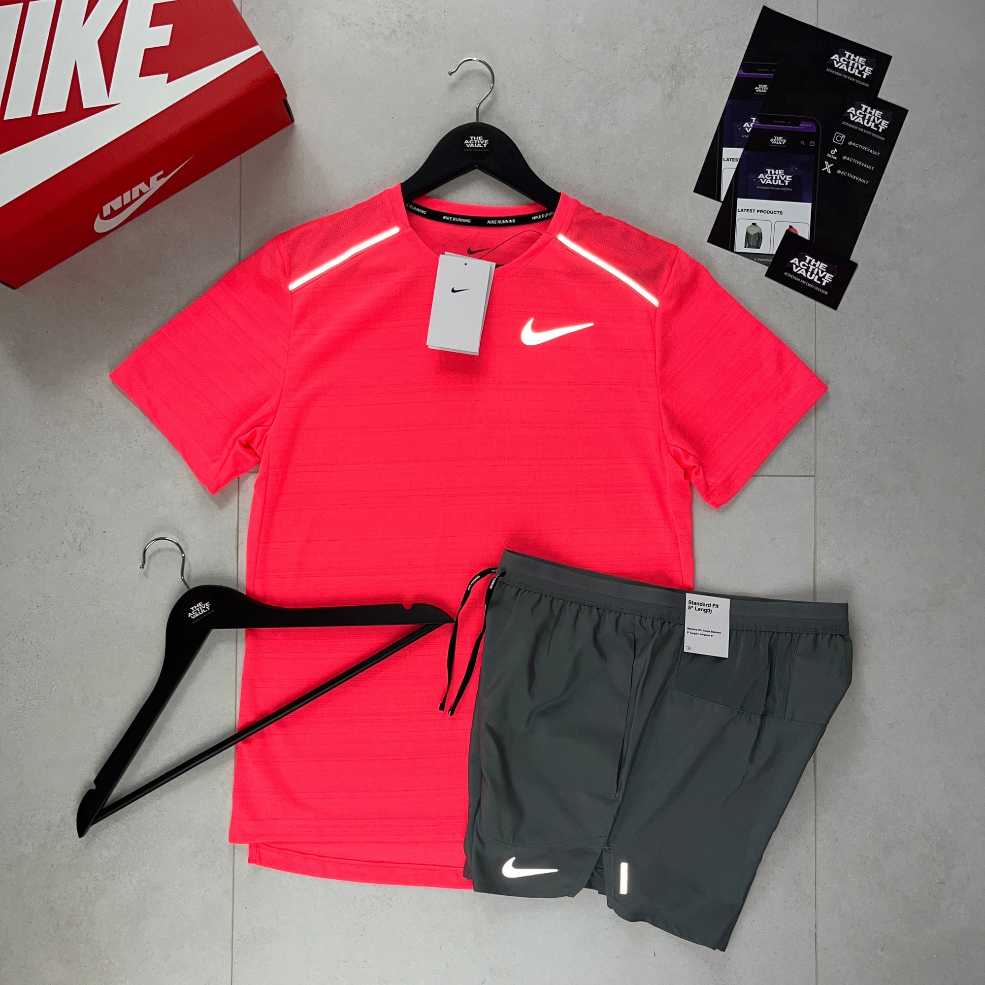Nike 1.0 Miler and Flex Stride Shorts Set - Hot Punch / Smoke Grey - Active Vault