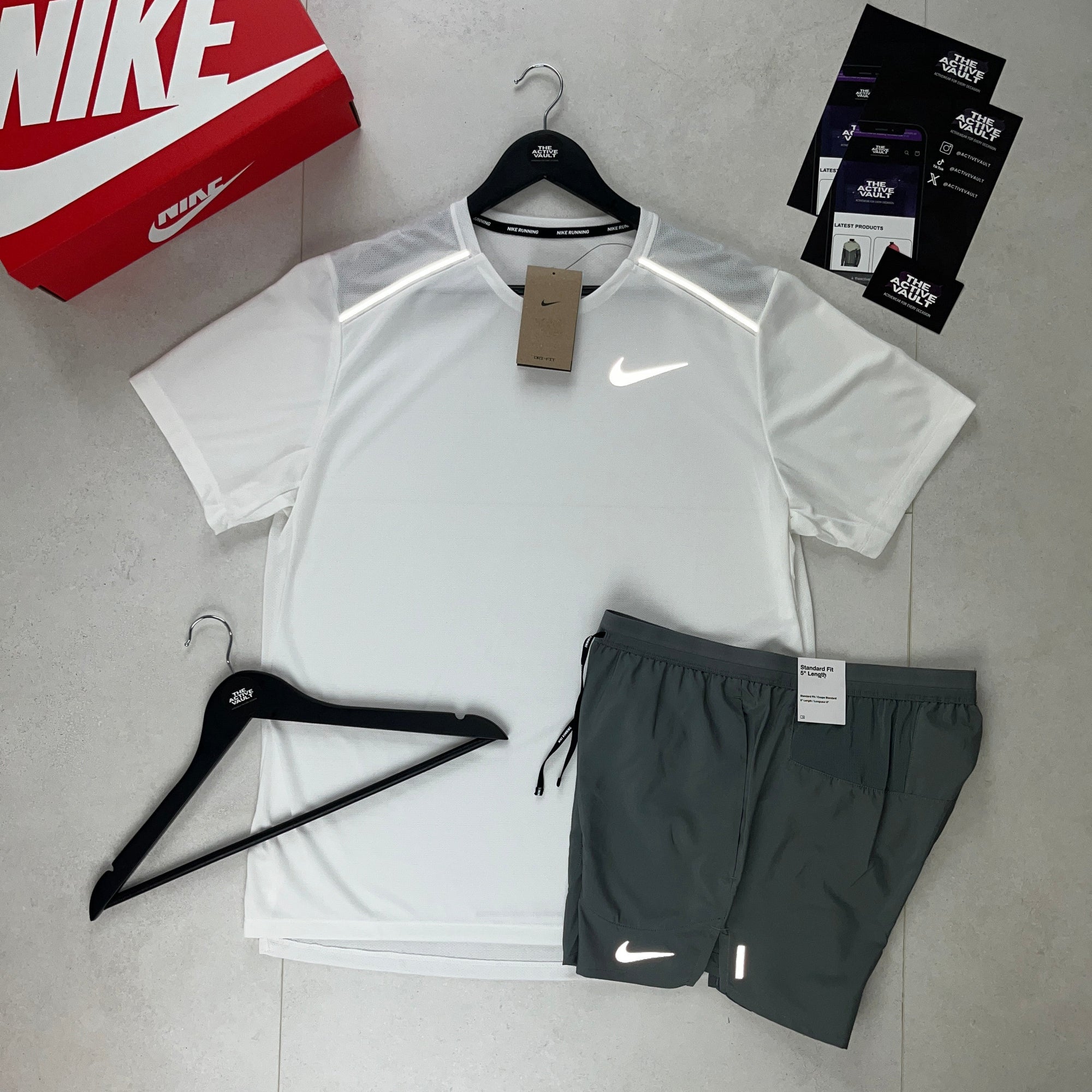 Nike 1.0 Miler and Flex Stride Shorts Set - White / Smoke Grey - Active Vault