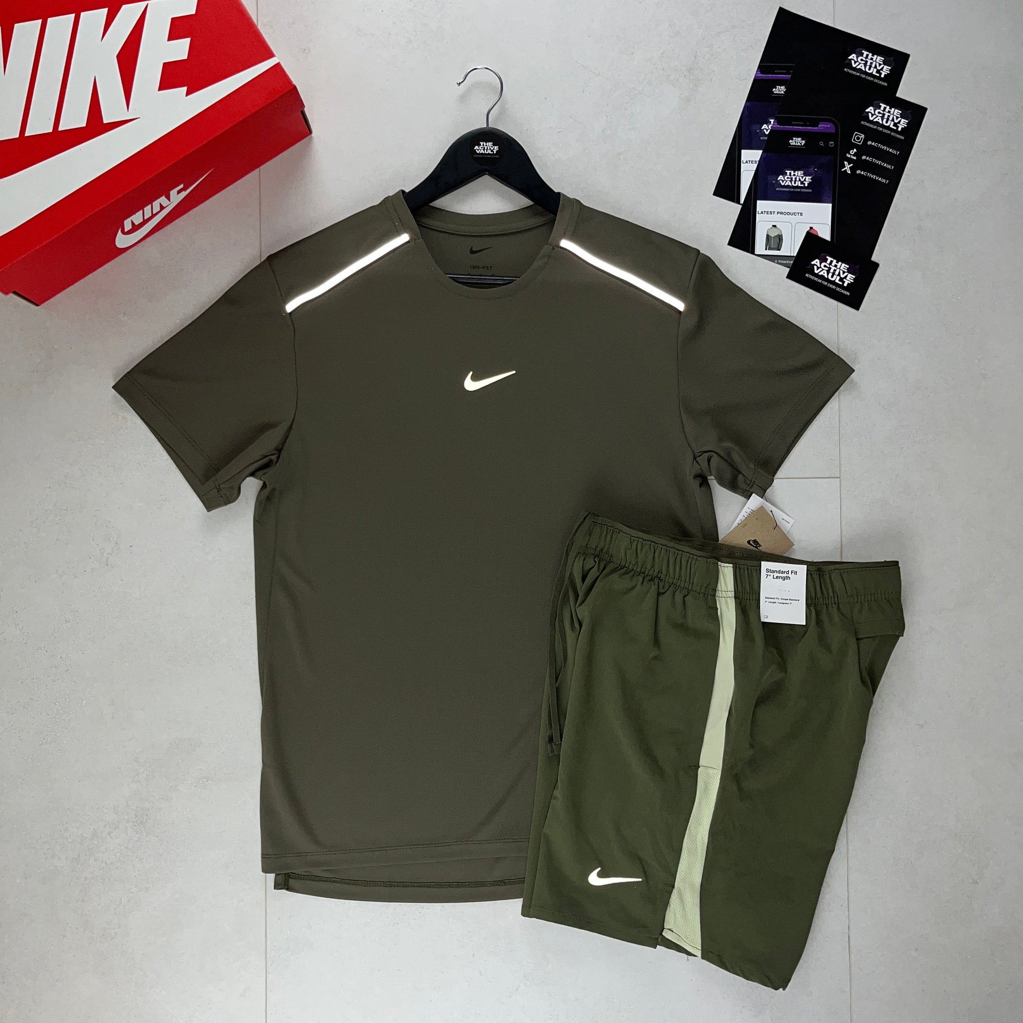 Nike 1.0 Miler and Challenger Shorts Set - Medium Olive / Medium Olive - Active Vault
