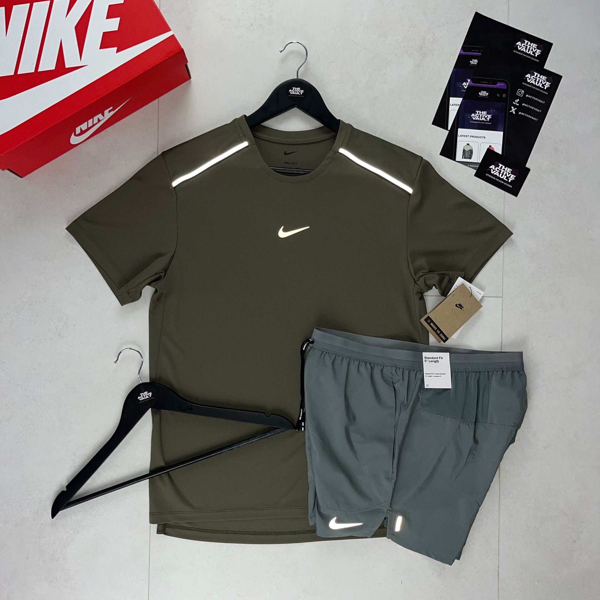 Nike 1.0 Miler and Flex Stride Shorts Set - Medium Olive / Smoke Grey - Active Vault