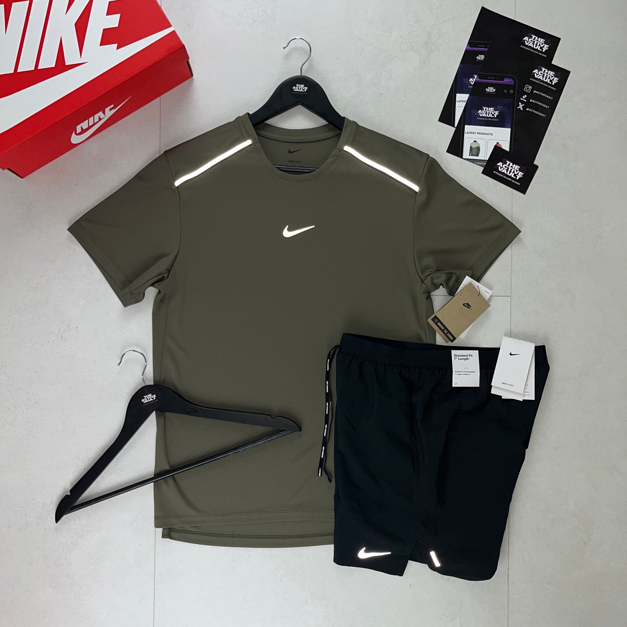 Nike 1.0 Miler and Flex Stride Shorts Set - Medium Olive / Black - Active Vault