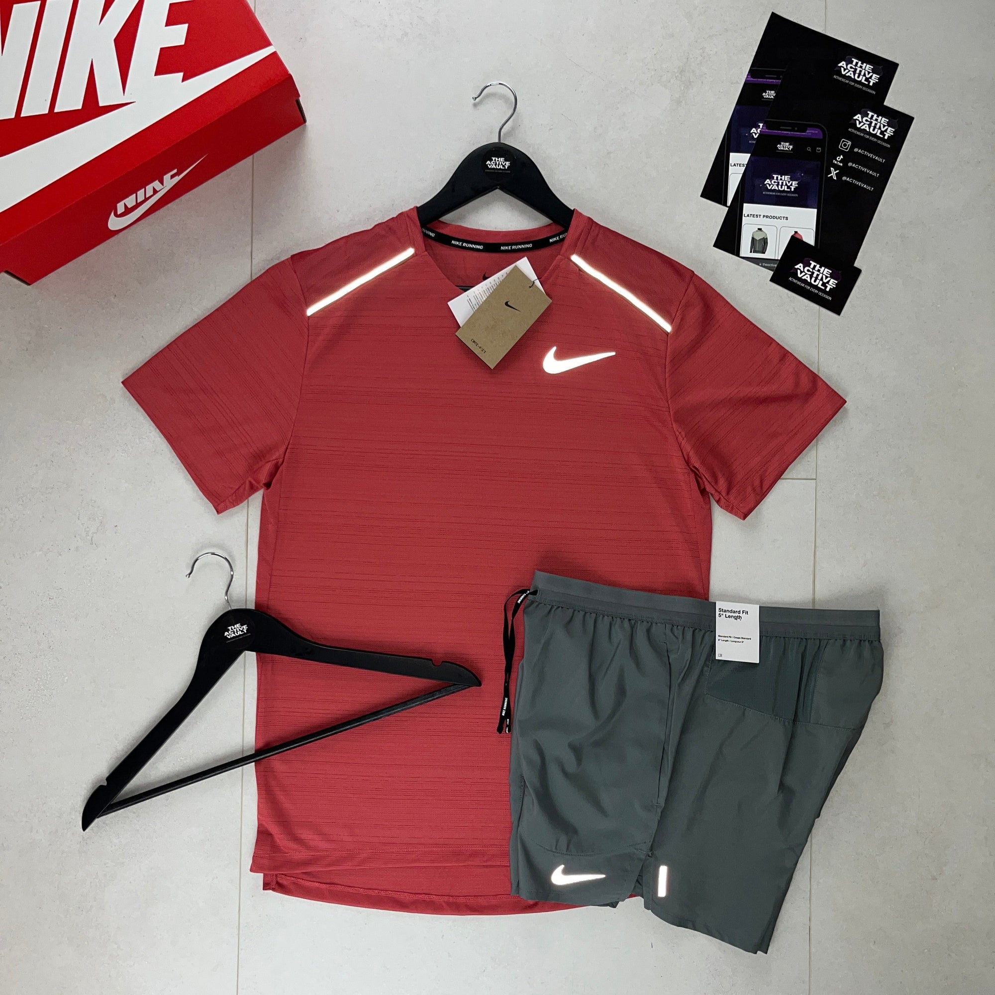 Nike 1.0 Miler and Flex Stride Shorts Set - Adobe Red / Smoke Grey - Active Vault