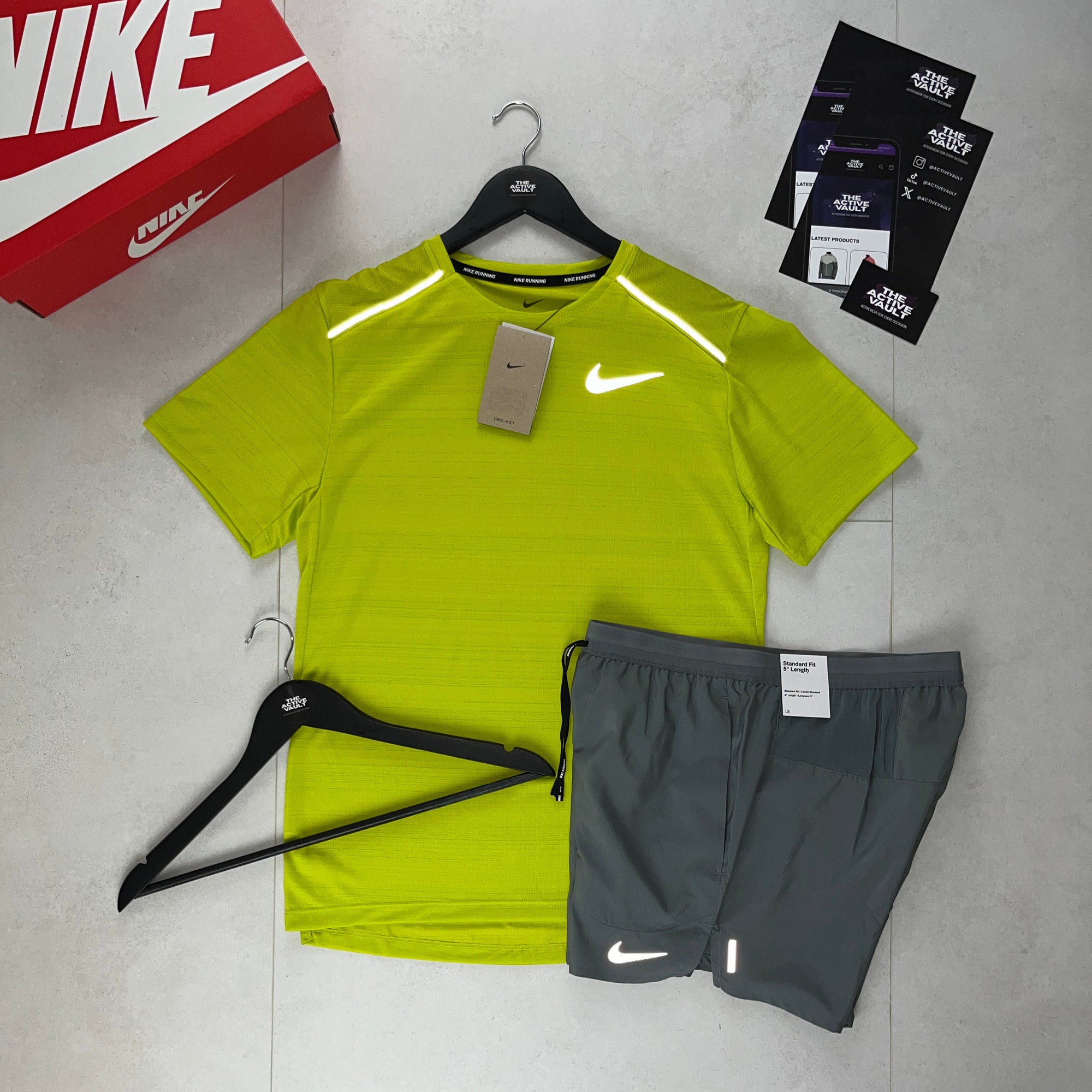 Nike 1.0 Miler and Flex Stride Shorts Set - Bright Cactus / Smoke Grey - Active Vault