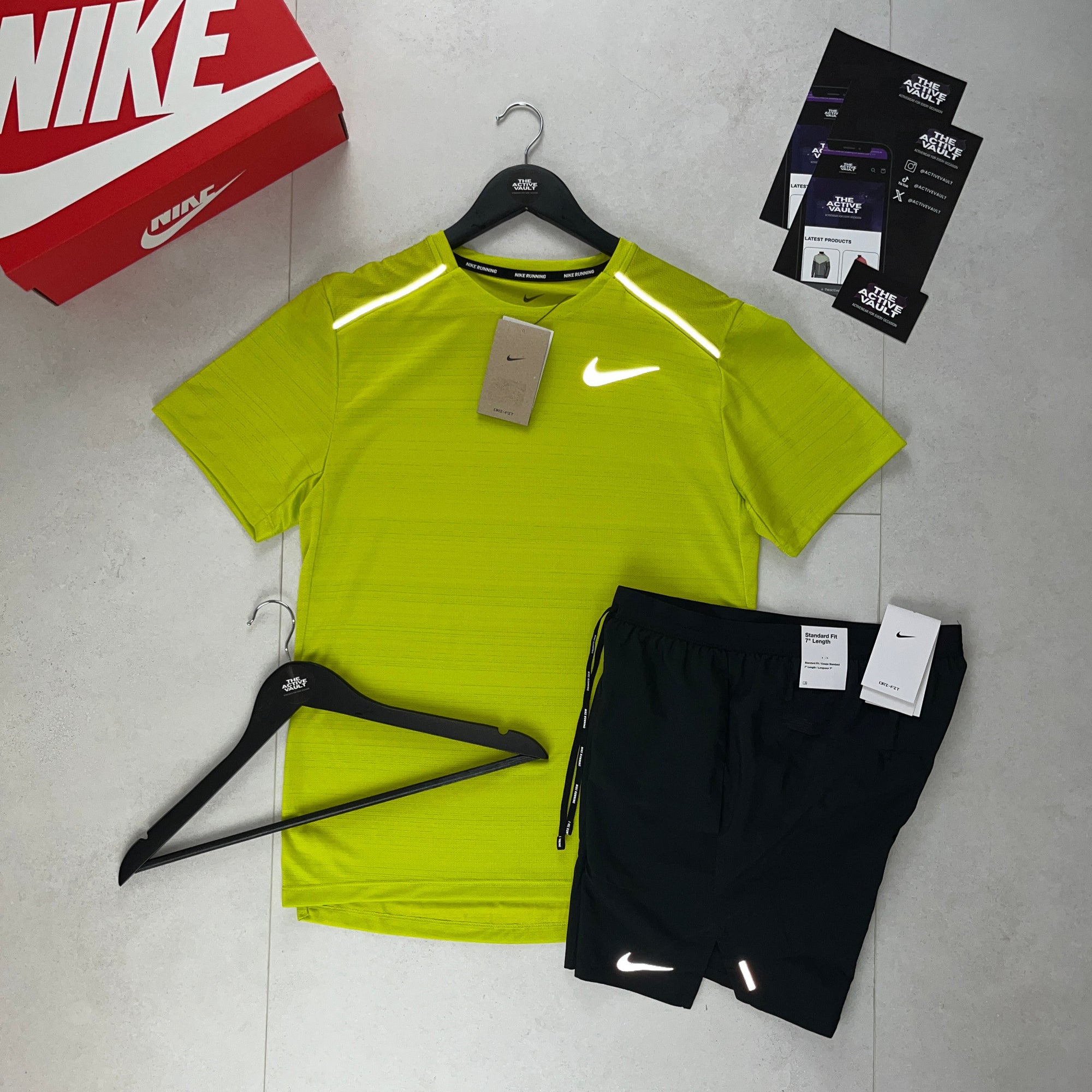 Nike 1.0 Miler and Flex Stride Shorts Set - Bright Cactus / Black - Active Vault