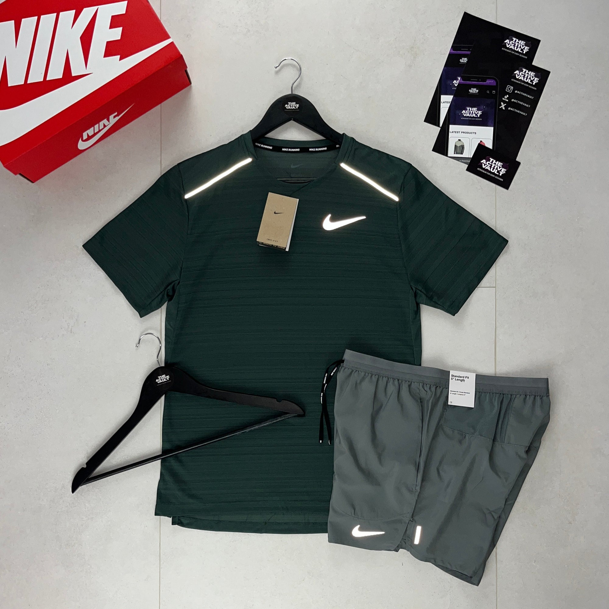 Nike 1.0 Miler and Flex Stride Shorts Set - Vintage Green / Smoke Grey - Active Vault