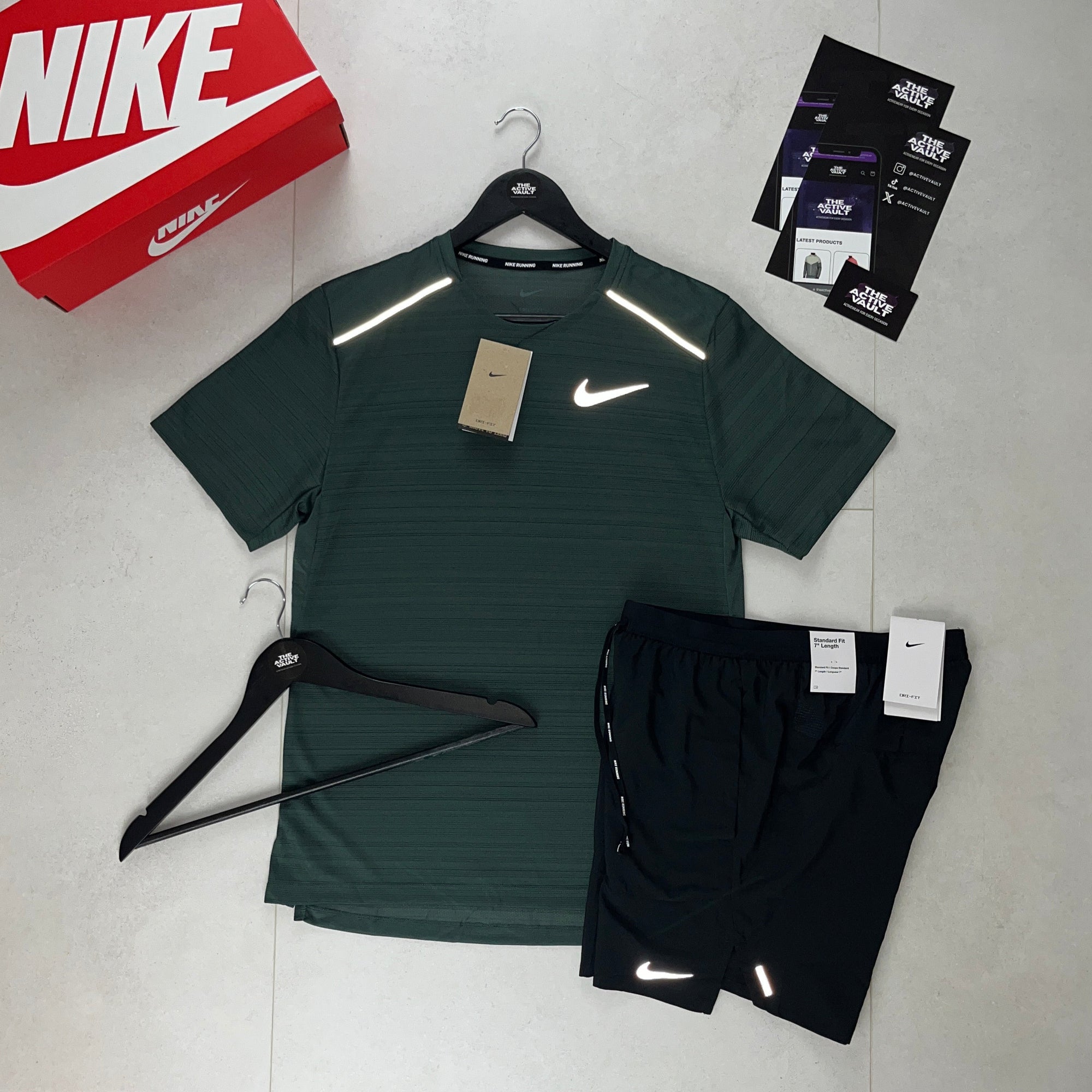 Nike 1.0 Miler and Flex Stride Shorts Set - Vintage Green / Black - Active Vault