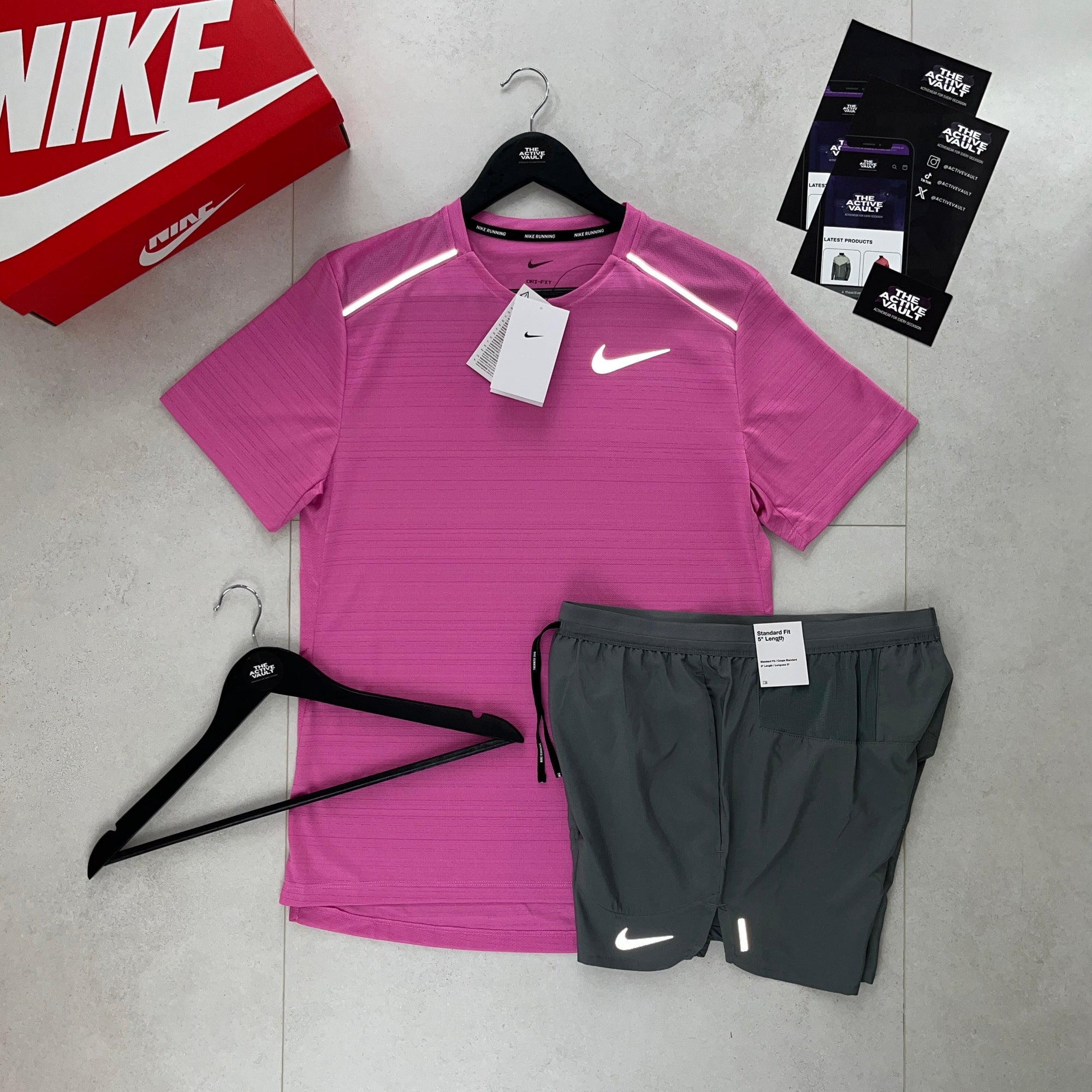 Nike 1.0 Miler and Flex Stride Shorts Set - Playful Pink / Smoke Grey - Active Vault