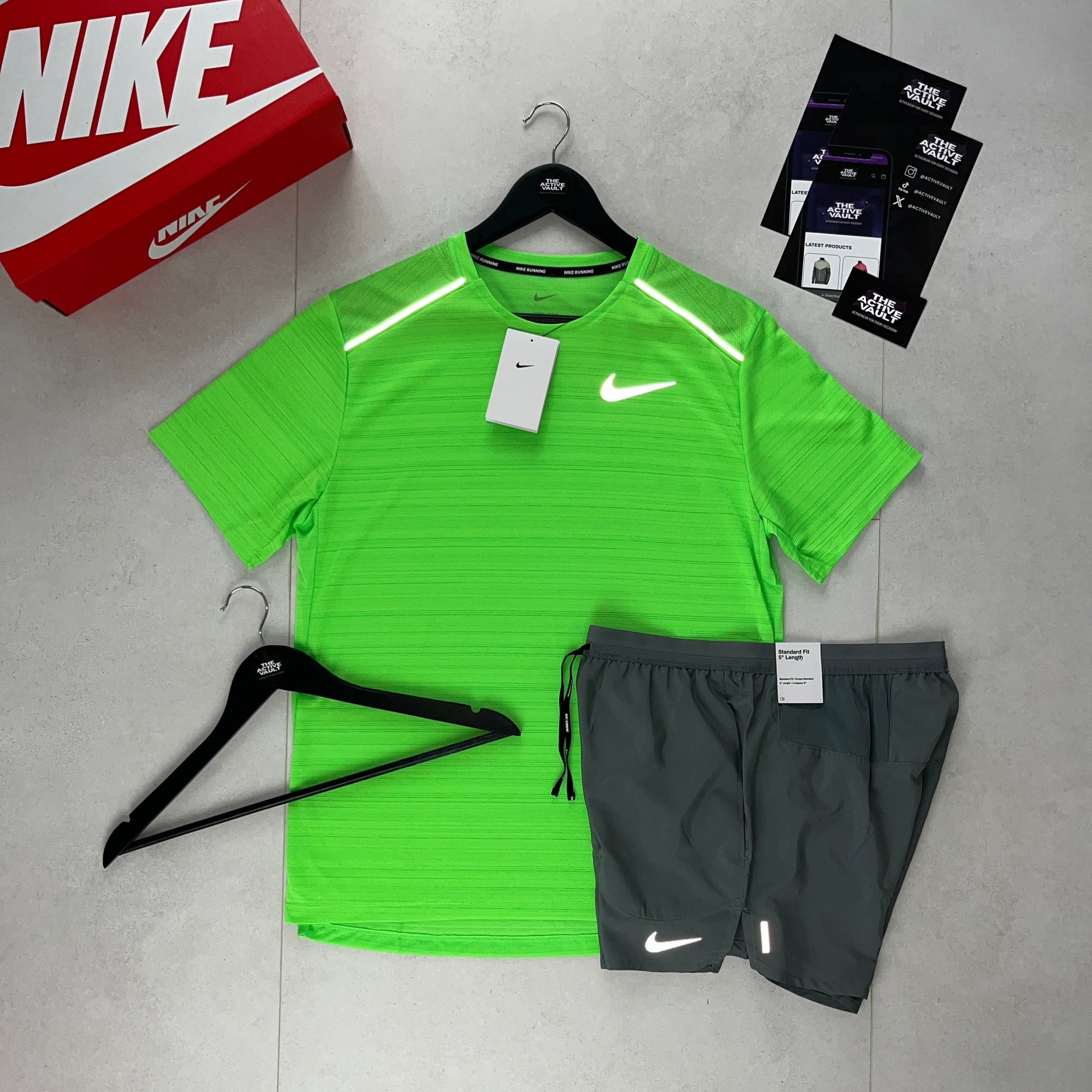 Nike 1.0 Miler and Flex Stride Shorts Set - Green Strike / Smoke Grey - Active Vault