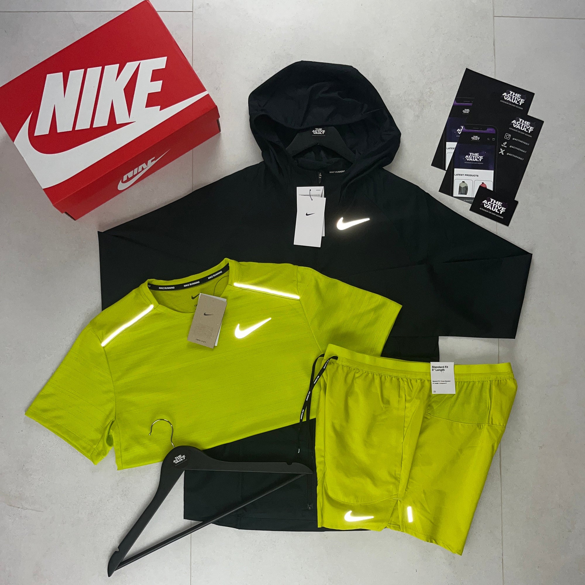 Nike Miler T-Shirt - Windrunner - Flex Stride Shorts Outfit - Bright Cactus / Black / Bright Cactus - Active Vault
