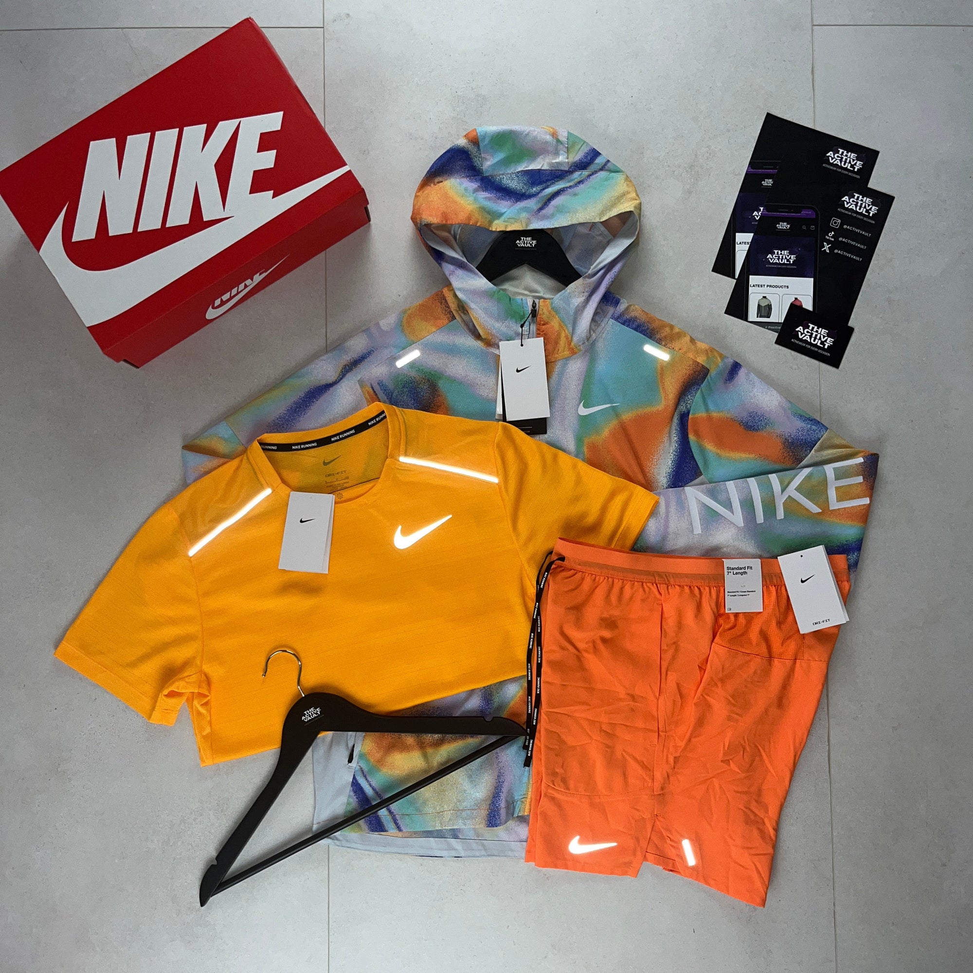 Nike Miler T-Shirt - Windrunner - Flex Stride Shorts Outfit - Sundial Orange / Metallic Rainbow / Orange - Active Vault