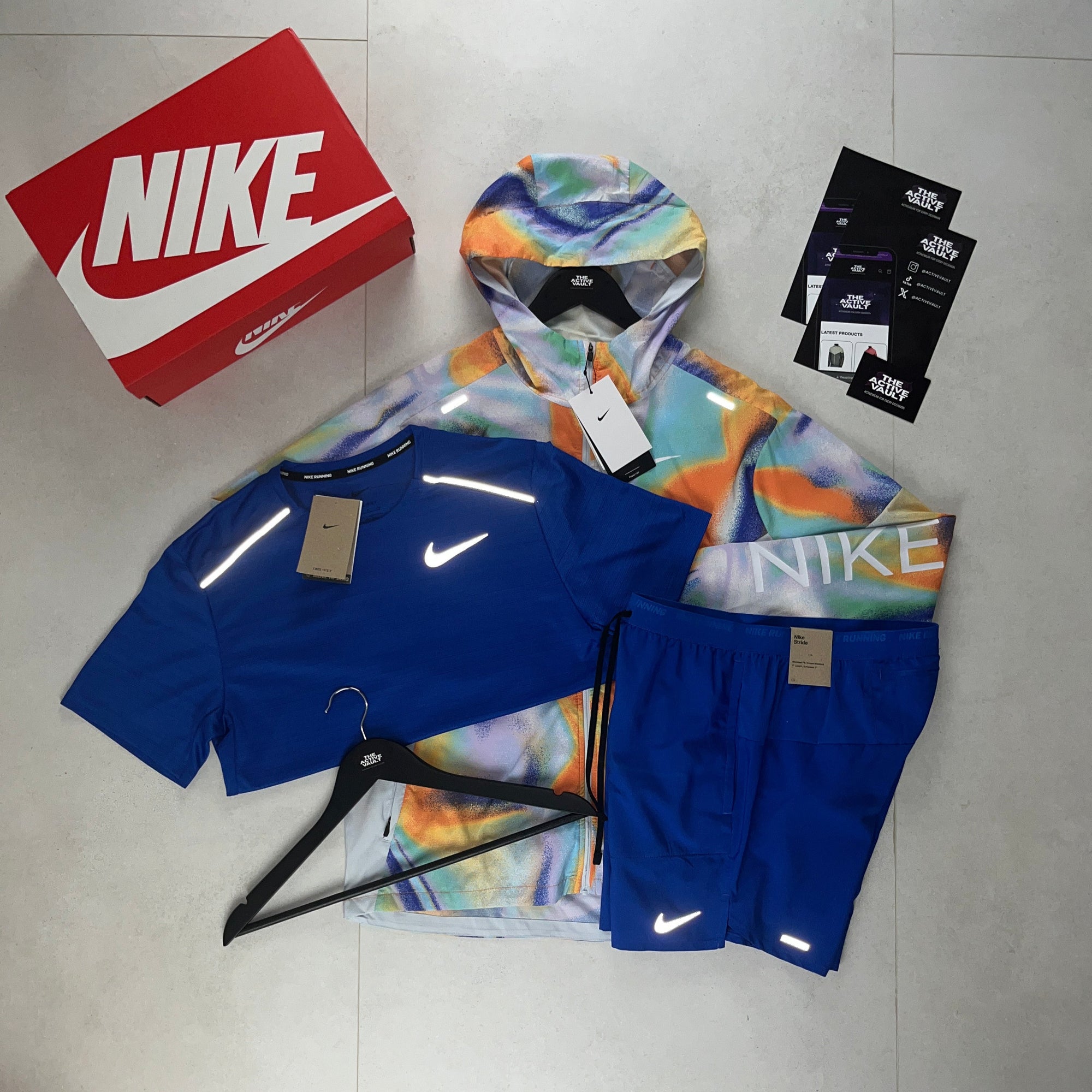 Nike Miler T-Shirt - Windrunner - Flex Stride Shorts Outfit - Royal Blue / Metallic Rainbow / Royal Blue - Active Vault