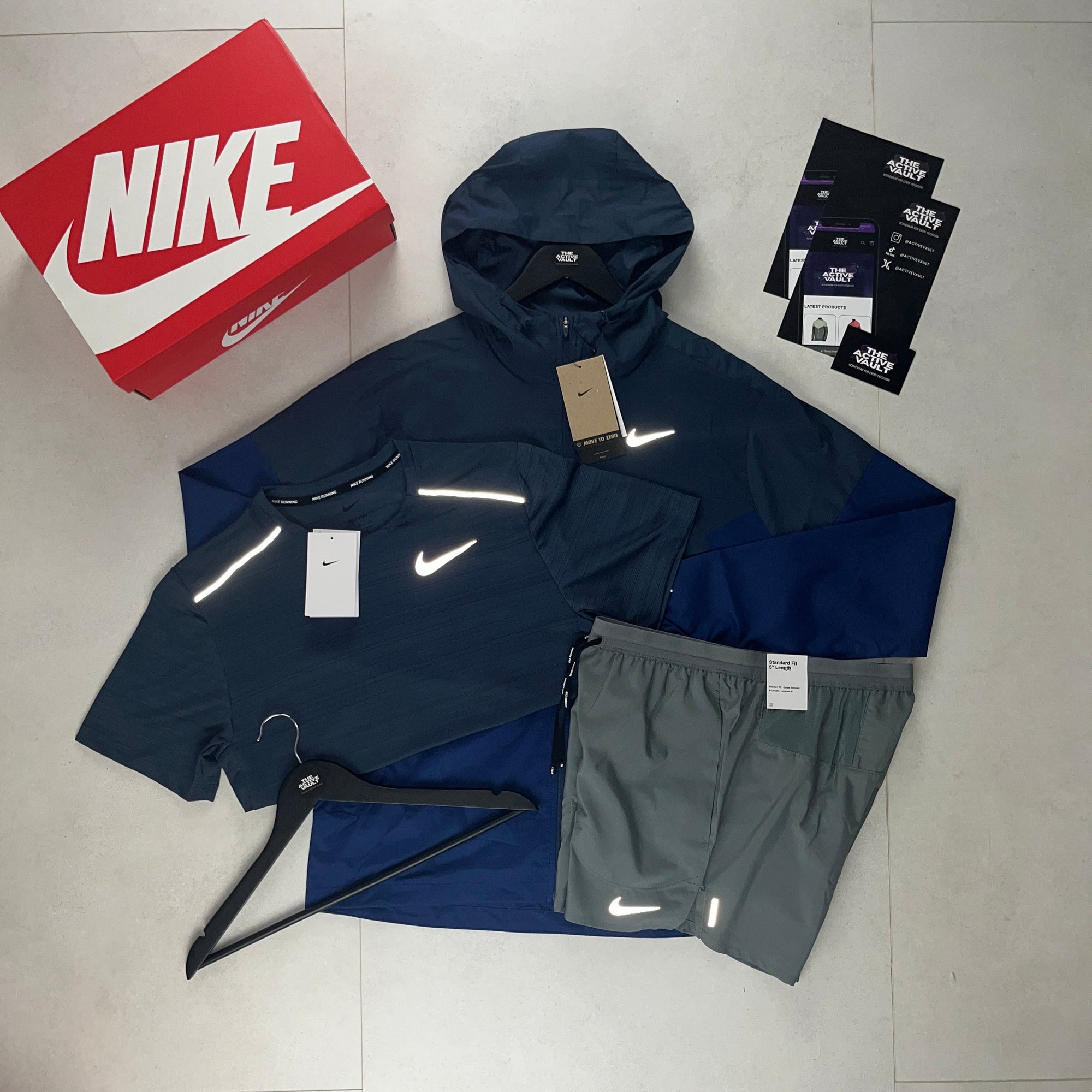 Nike Miler T-Shirt - Windrunner - Flex Stride Shorts Outfit -  Thunder Blue / Thunder Blue / Smoke Grey - Active Vault