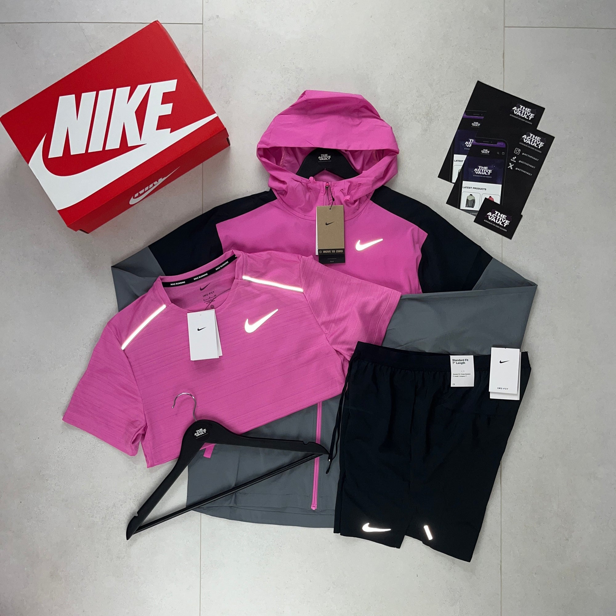 Nike Miler T-Shirt - Windrunner - Flex Stride Shorts Outfit - Playful Pink / Playful Pink / Black - Active Vault