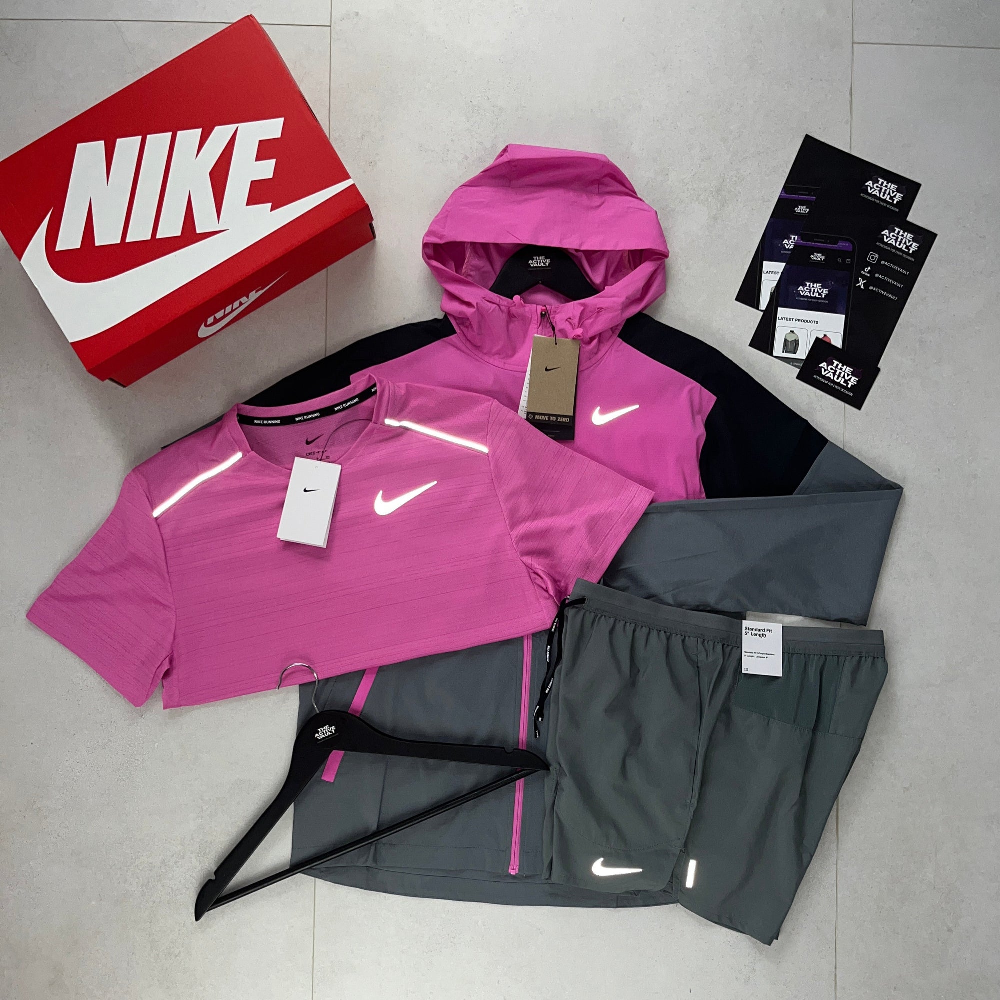 Nike Miler T-Shirt - Windrunner - Flex Stride Shorts Outfit - Playful Pink / Playful Pink / Smoke Grey - Active Vault