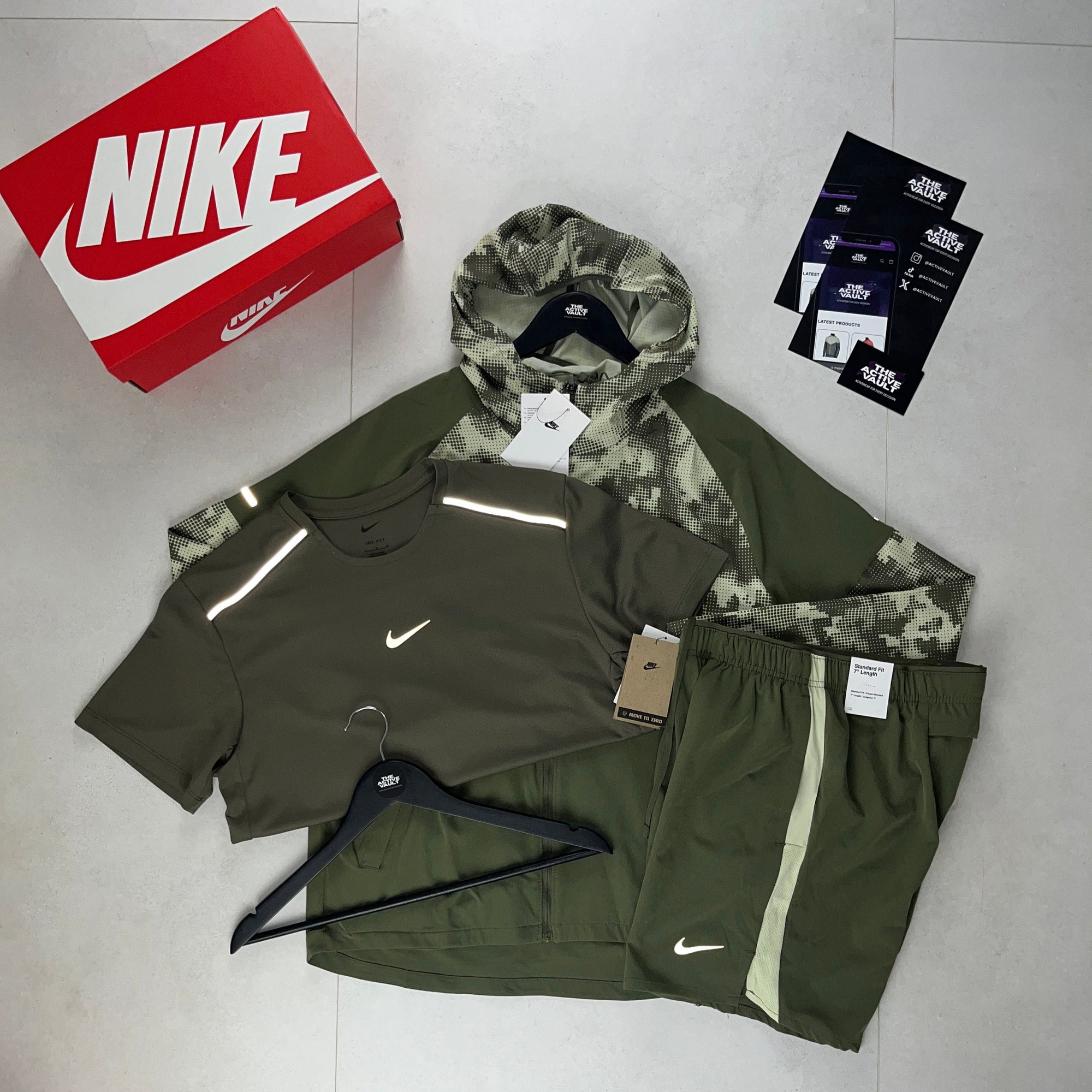 Nike Miler T-Shirt - Windrunner - Challenger Shorts Outfit - Medium Olive / Medium Olive / Medium Olive - Active Vault
