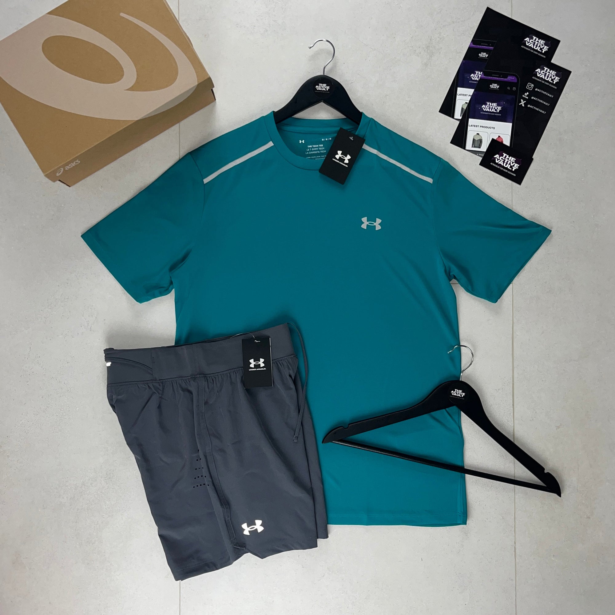 Under Armour Reflective Tech T-Shirt and Speedpocket Shorts Set - Teal / Grey - Active Vault