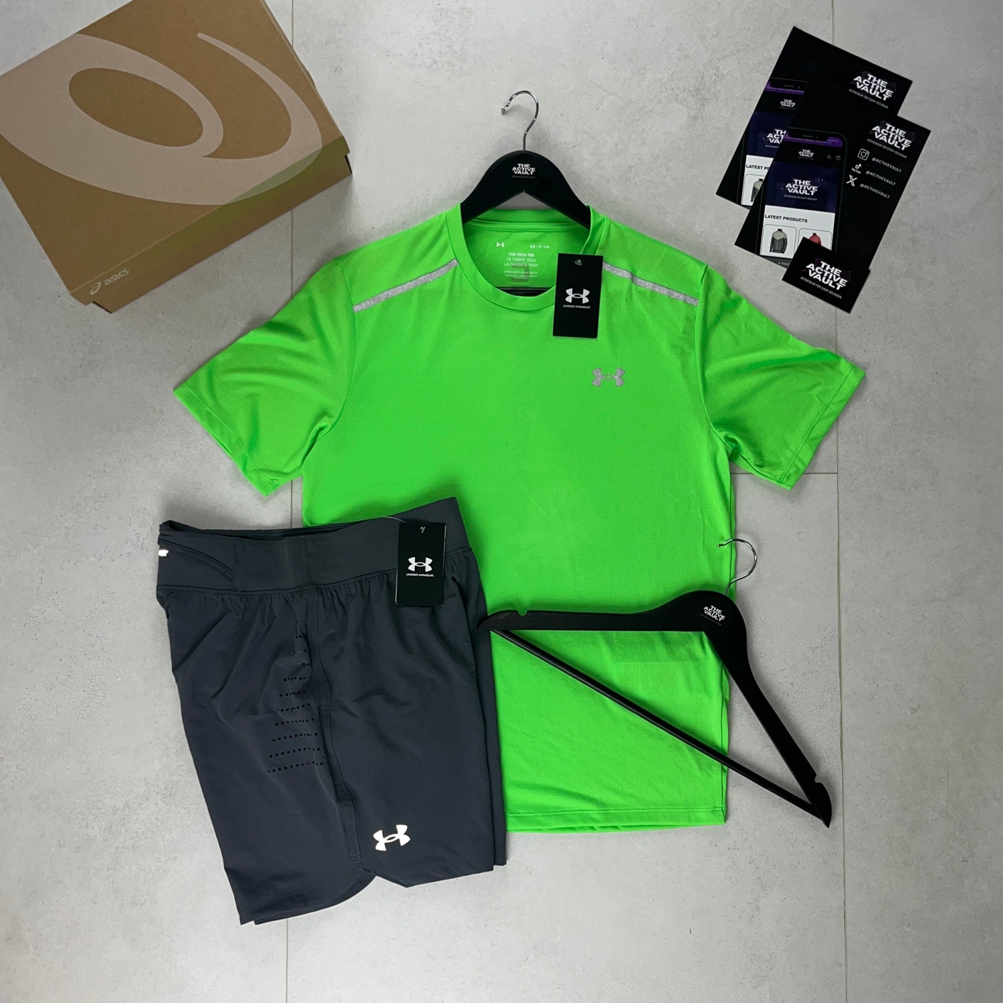 Under Armour Reflective Tech T-Shirt and Speedpocket Shorts Set - Green / Grey