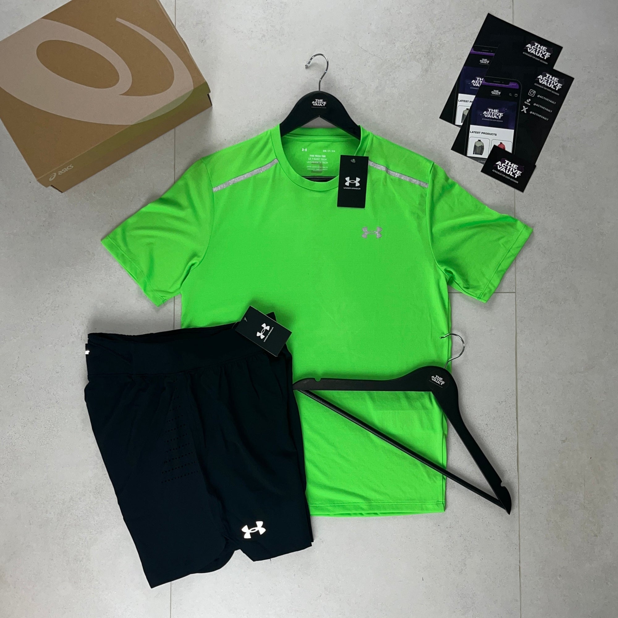 Under Armour Reflective Tech T-Shirt and Speedpocket Shorts Set - Green / Black