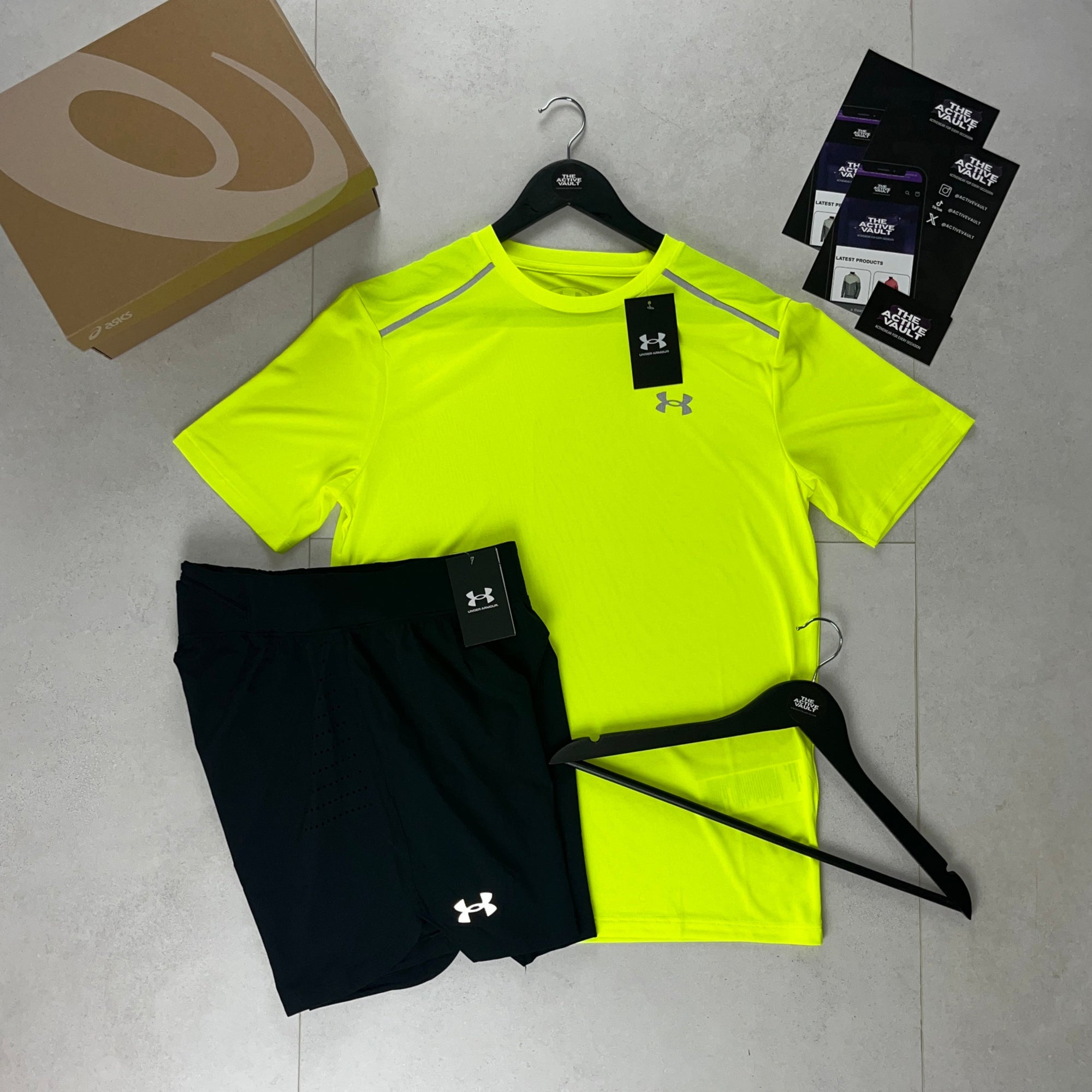 Under Armour Reflective Tech T-Shirt and Speedpocket Shorts Set - Yellow / Black