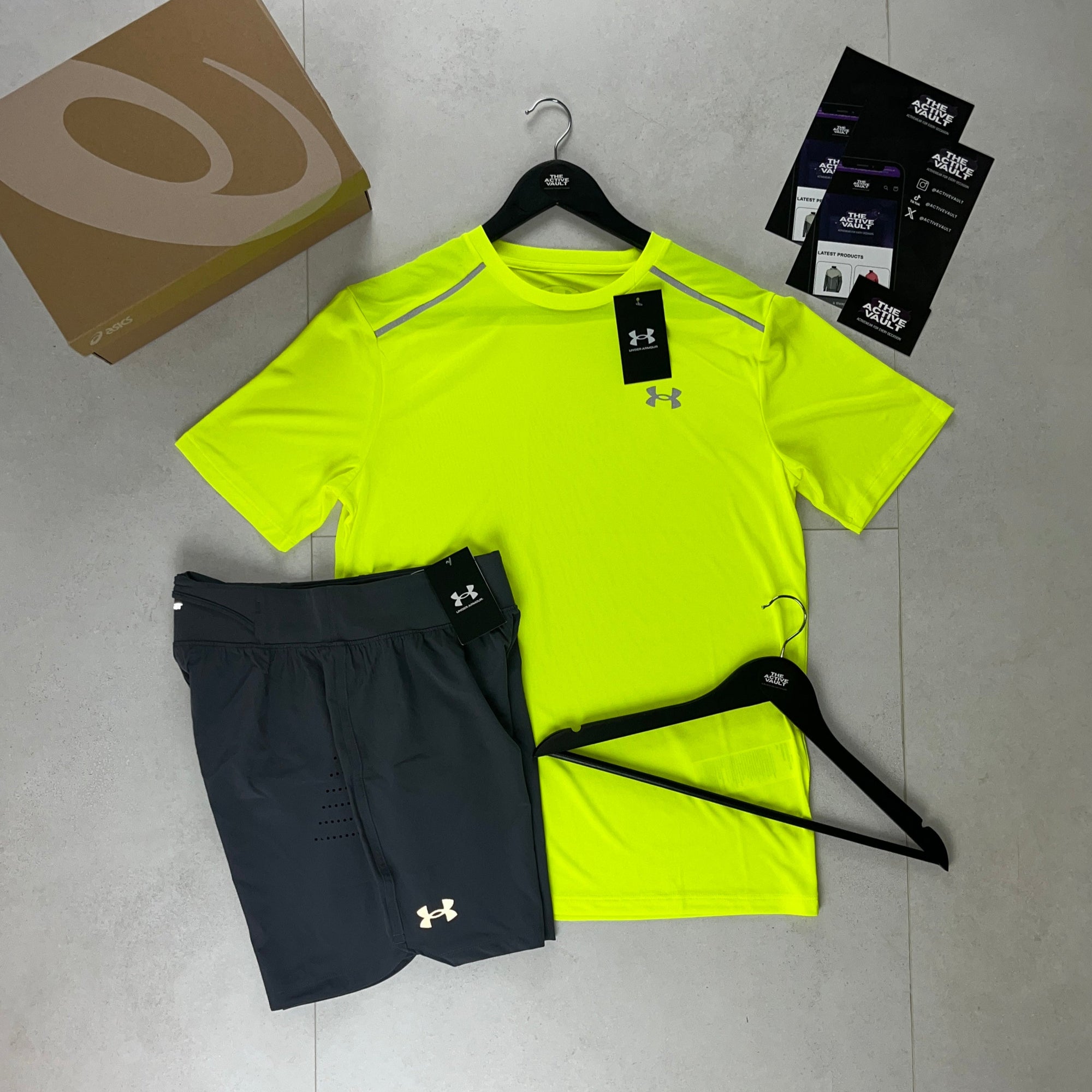 Under Armour Reflective Tech T-Shirt and Speedpocket Shorts Set - Yellow / Grey