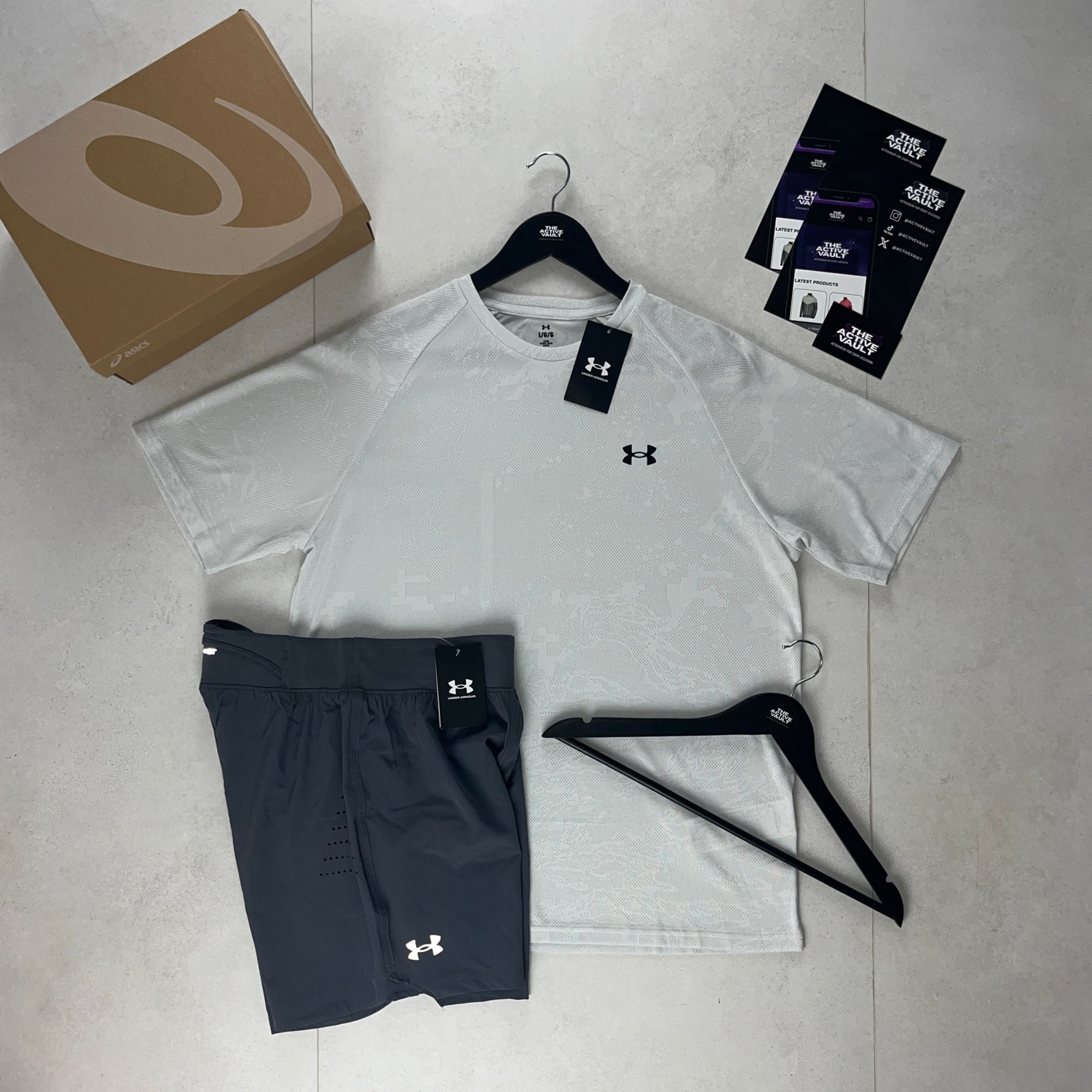 Under Armour Velocity Jacquard Camo T-Shirt and Speedpocket Shorts Set - Cool White / Grey