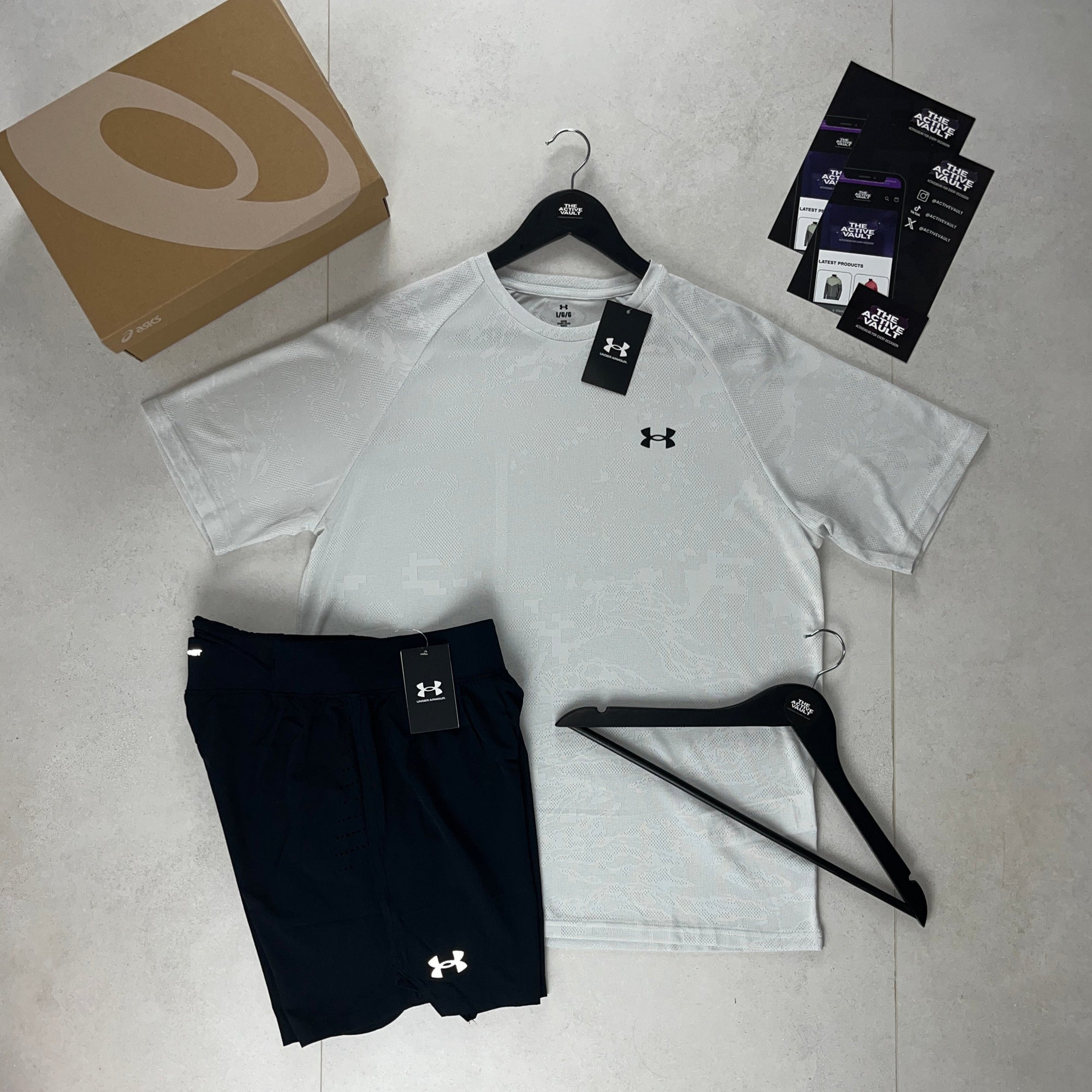 Under Armour Velocity Jacquard Camo T-Shirt and Speedpocket Shorts Set - Cool White / Black