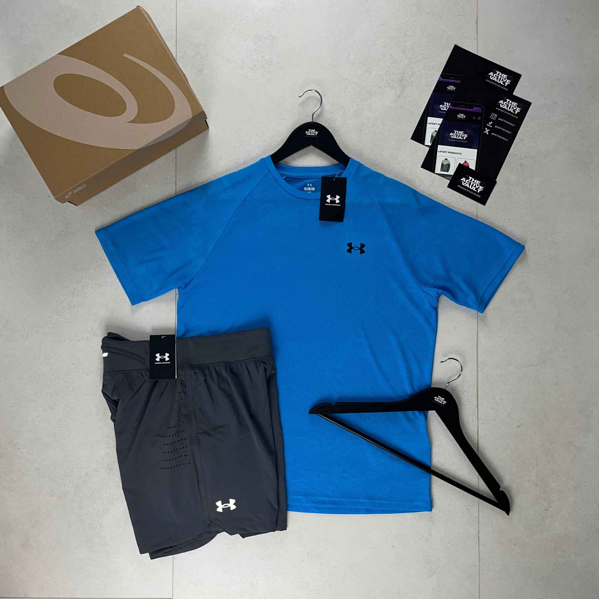 Under Armour Velocity Jacquard Camo T-Shirt and Speedpocket Shorts Set - Ether Blue / Grey