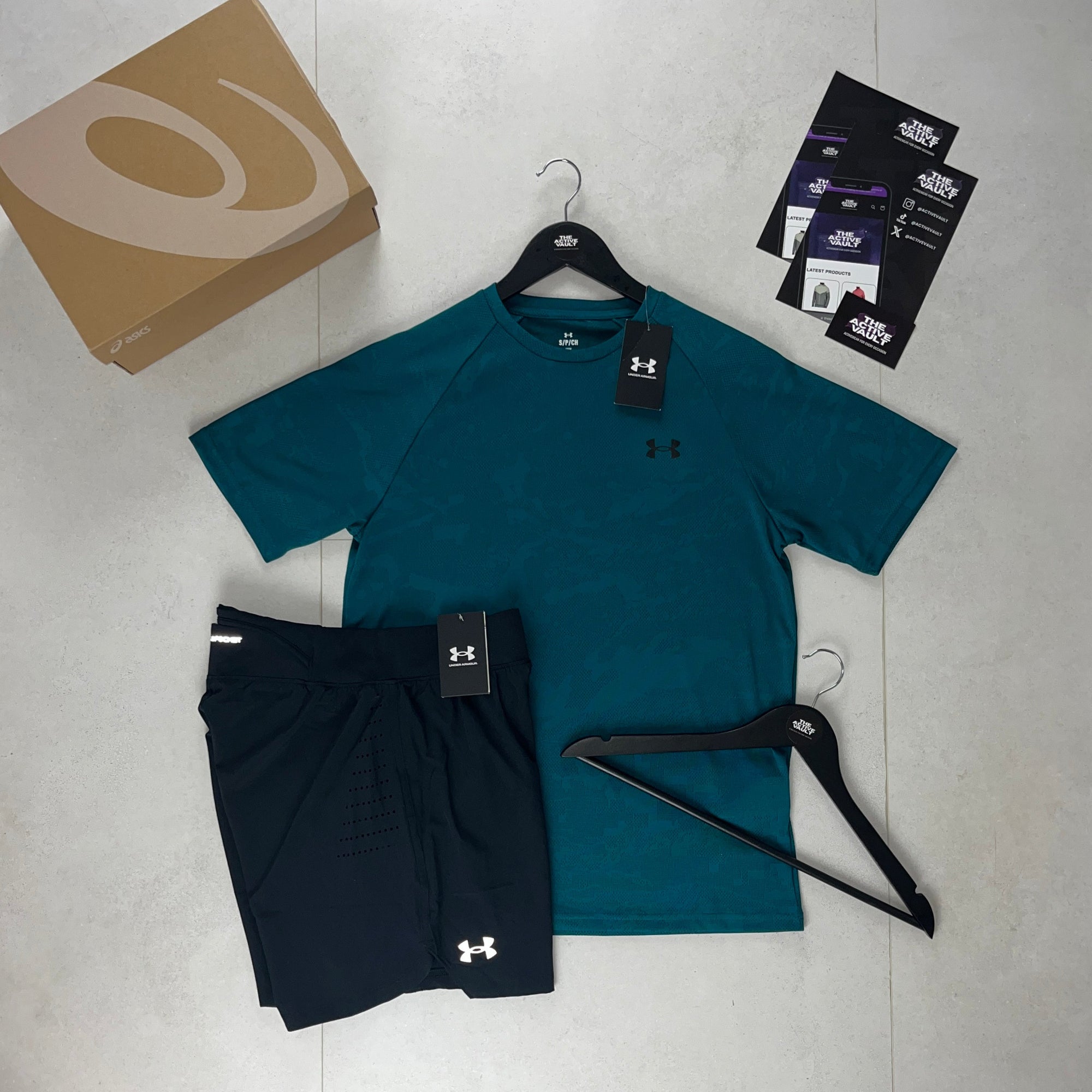 Under Armour Velocity Jacquard Camo T-Shirt and Speedpocket Shorts Set - Hydro Teal / Black