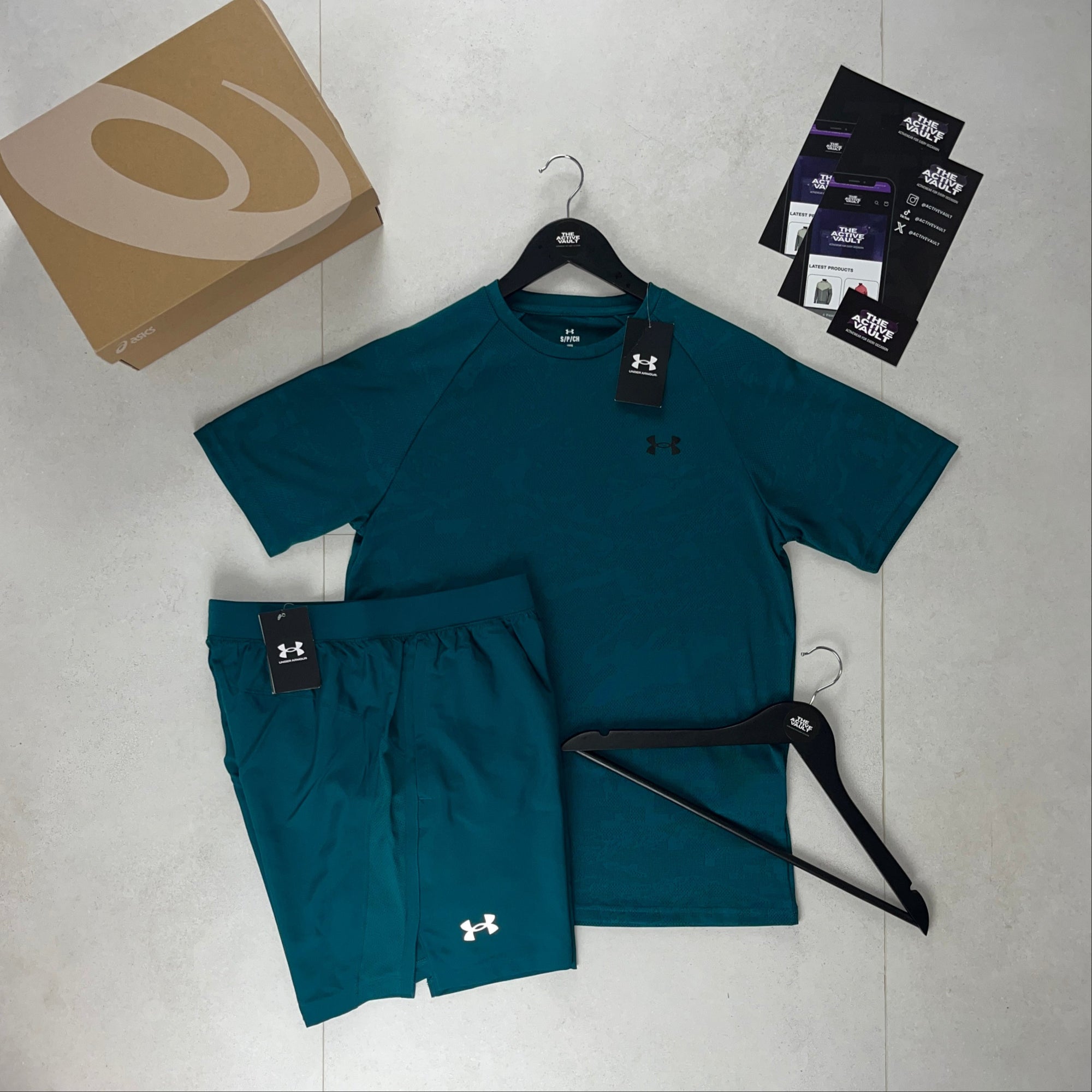 Under Armour Velocity Jacquard Camo T-Shirt and Launch Shorts Set - Hydro Teal / Hydro Teal