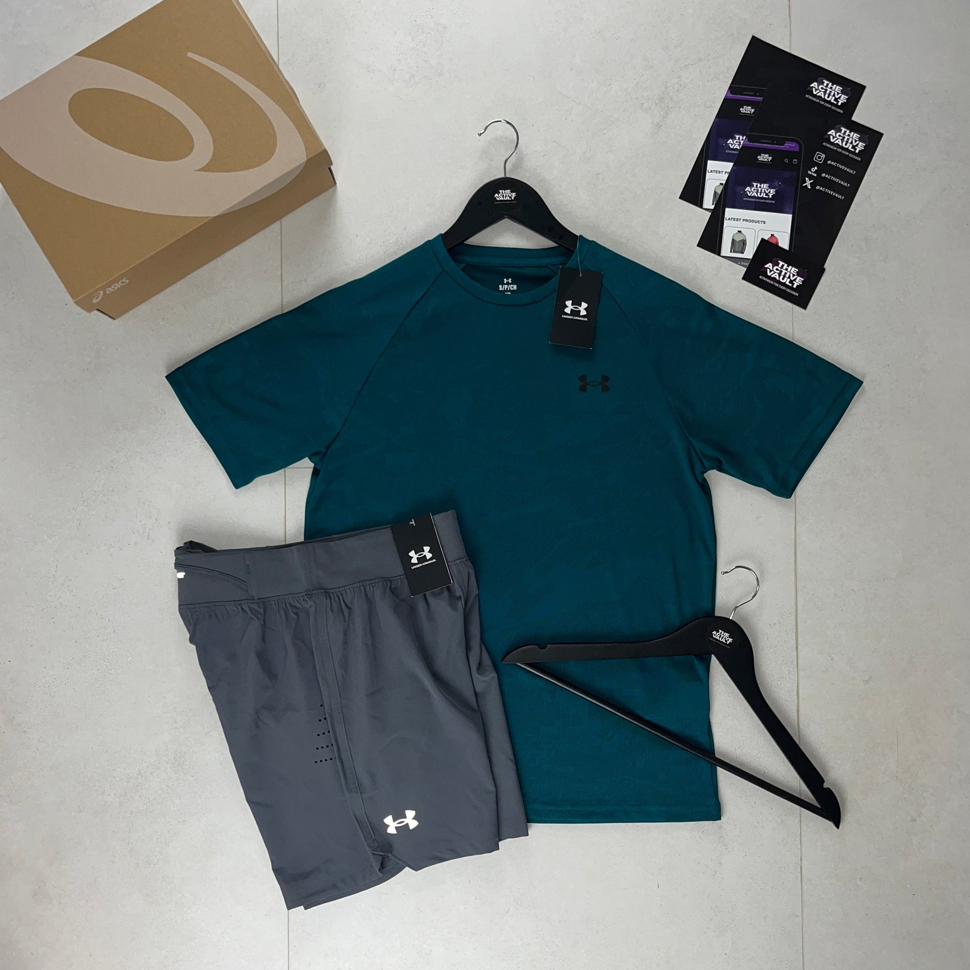 Under Armour Velocity Jacquard Camo T-Shirt and Speedpocket Shorts Set - Hydro Teal / Grey