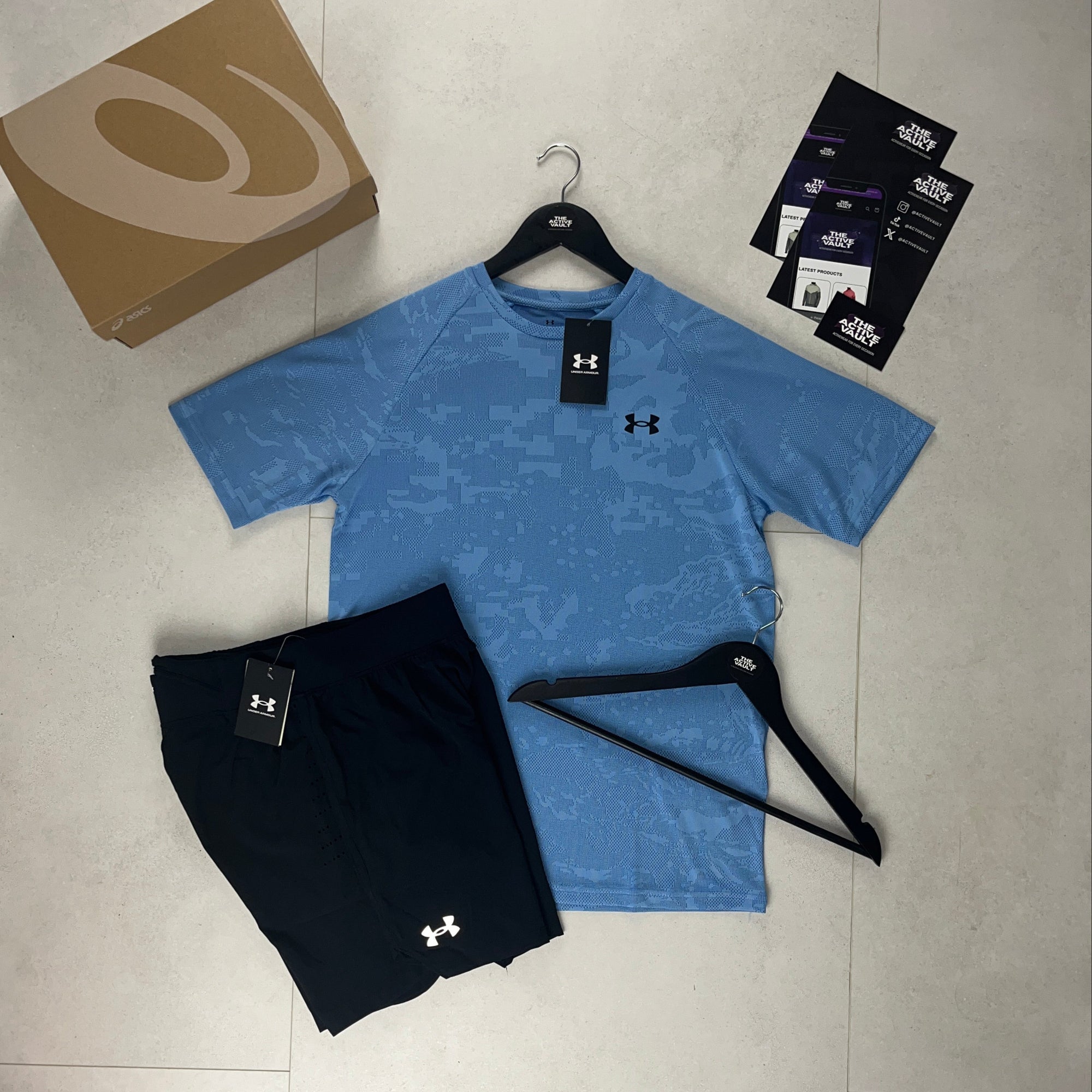 Under Armour Velocity Jacquard Camo T-Shirt and Speedpocket Shorts Set - Clear Blue / Black