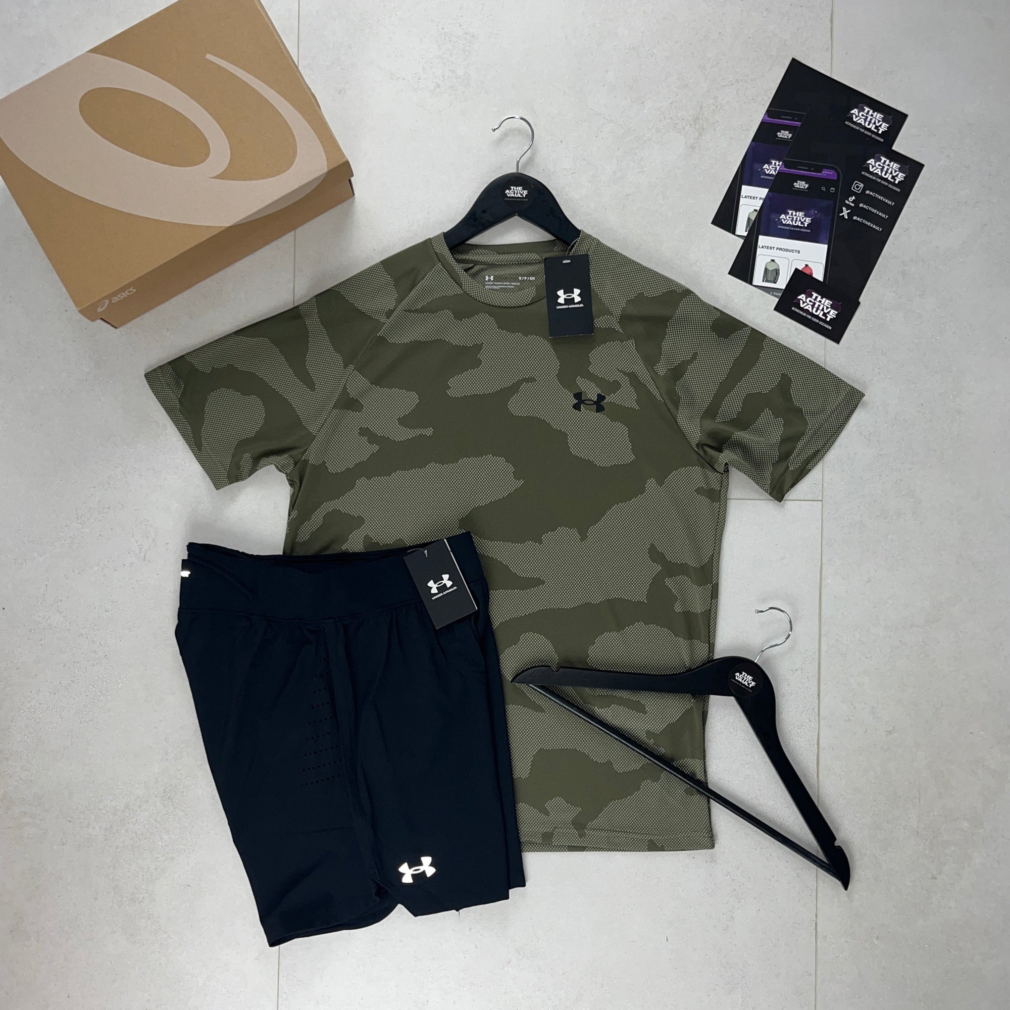 Under Armour Velocity Jacquard Camo T-Shirt and Speedpocket Shorts Set - Marine Green / Black