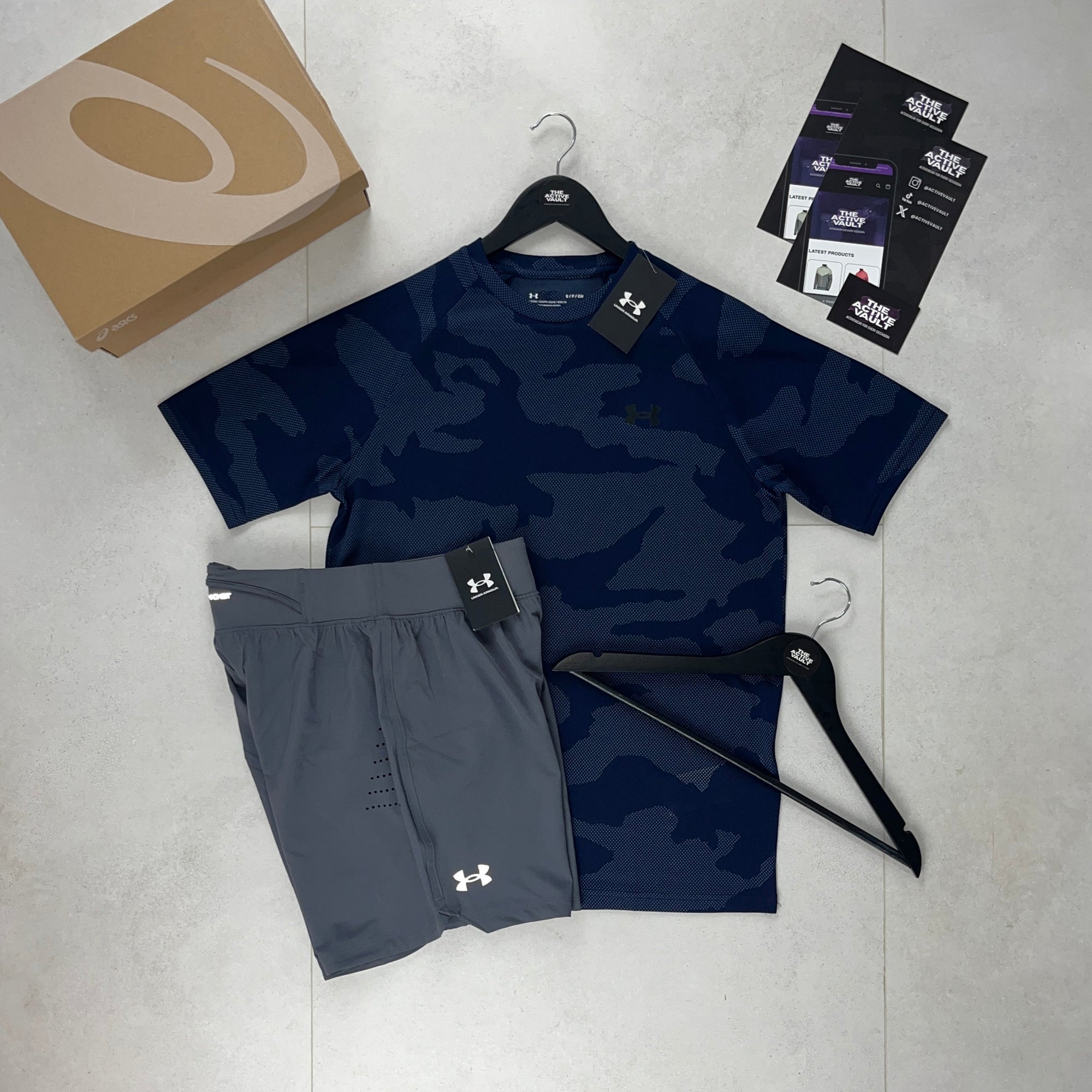 Under Armour Velocity Jacquard Camo T-Shirt and Speedpocket Shorts Set - Midnight Navy / Grey