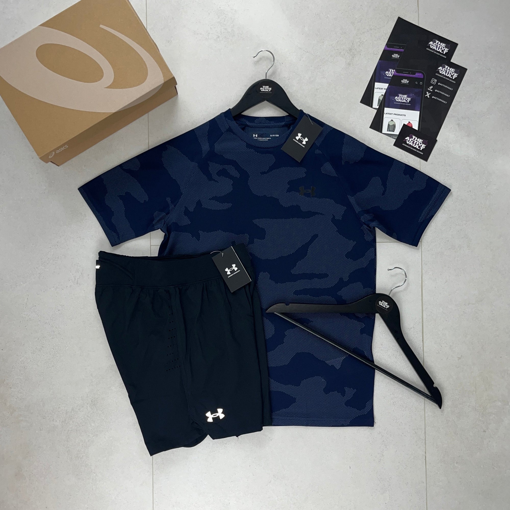 Under Armour Velocity Jacquard Camo T-Shirt and Speedpocket Shorts Set - Midnight Navy / Black